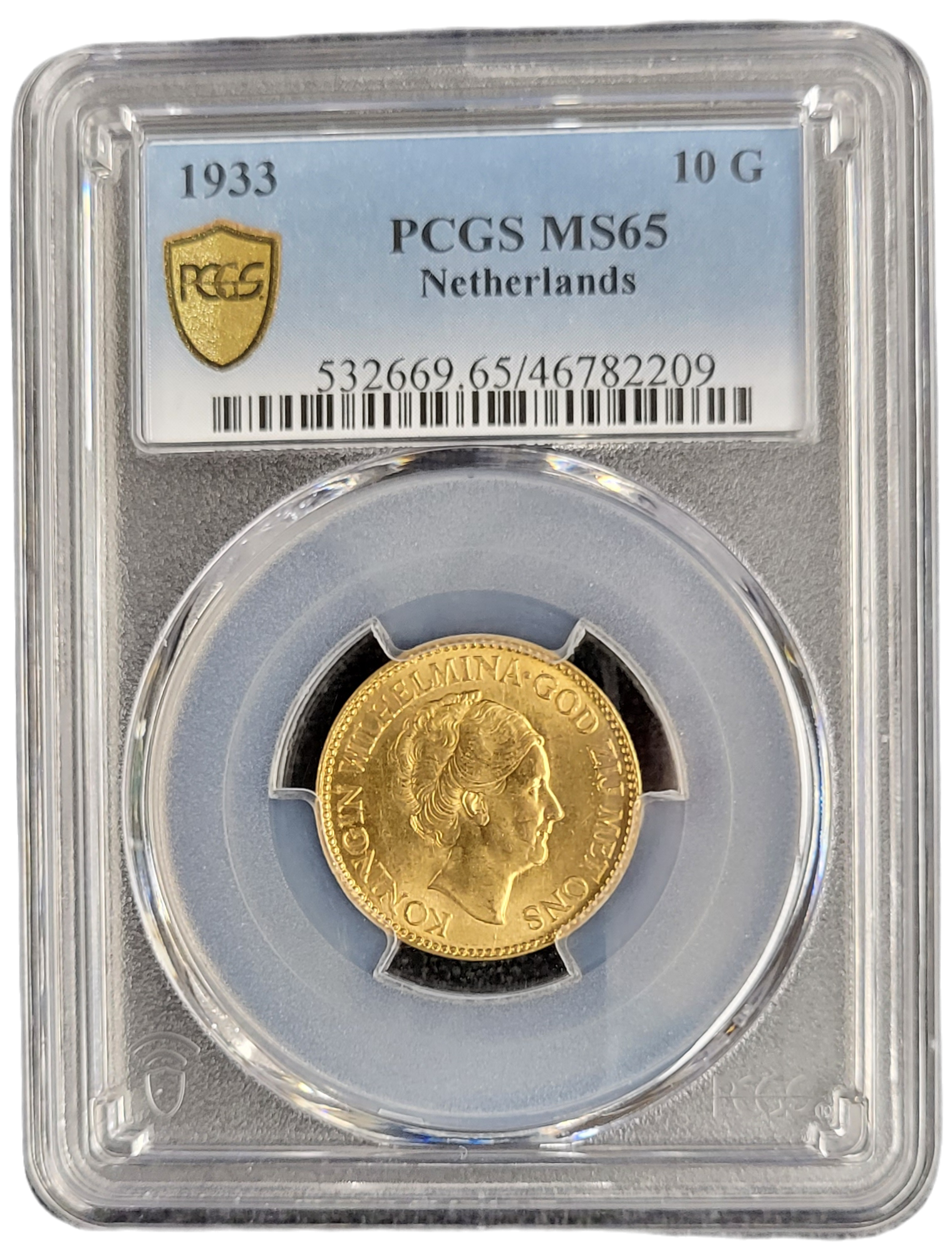 Gouden 10G 1933 PCGS MS65 front 10 gulden 1933