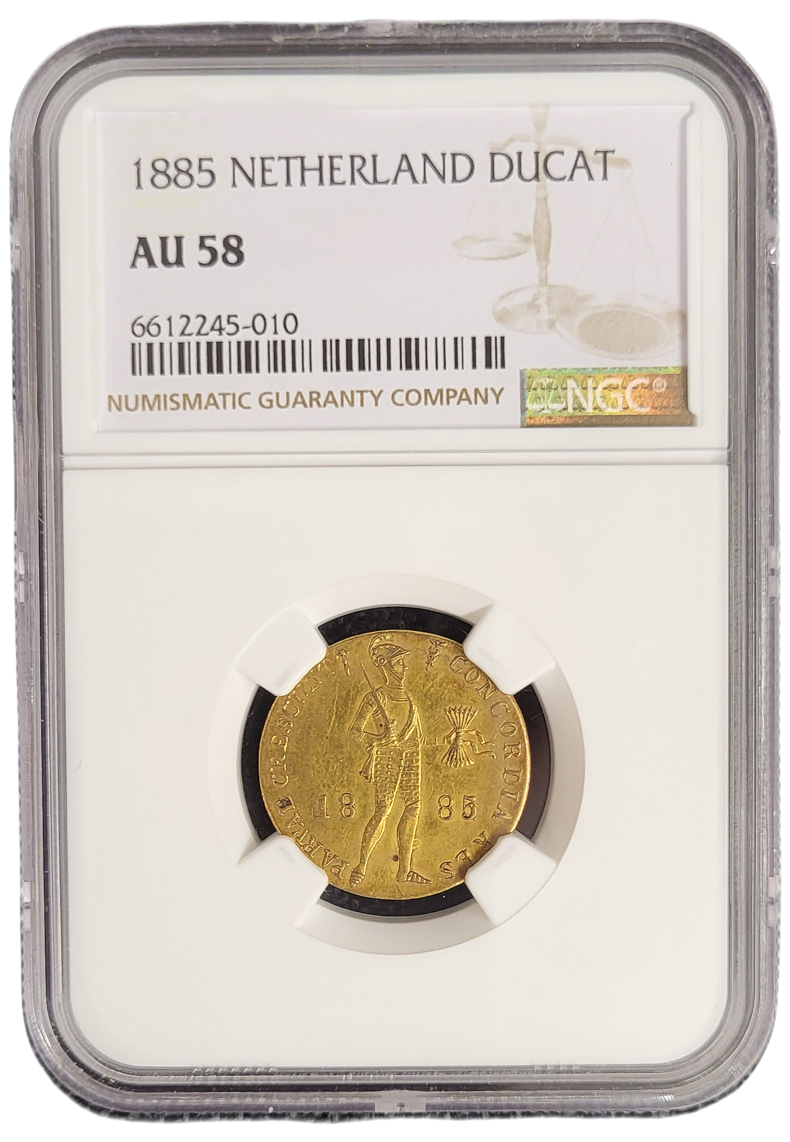 Gouden Dukaat 1885 AU58 NGC gecertificeerd-front