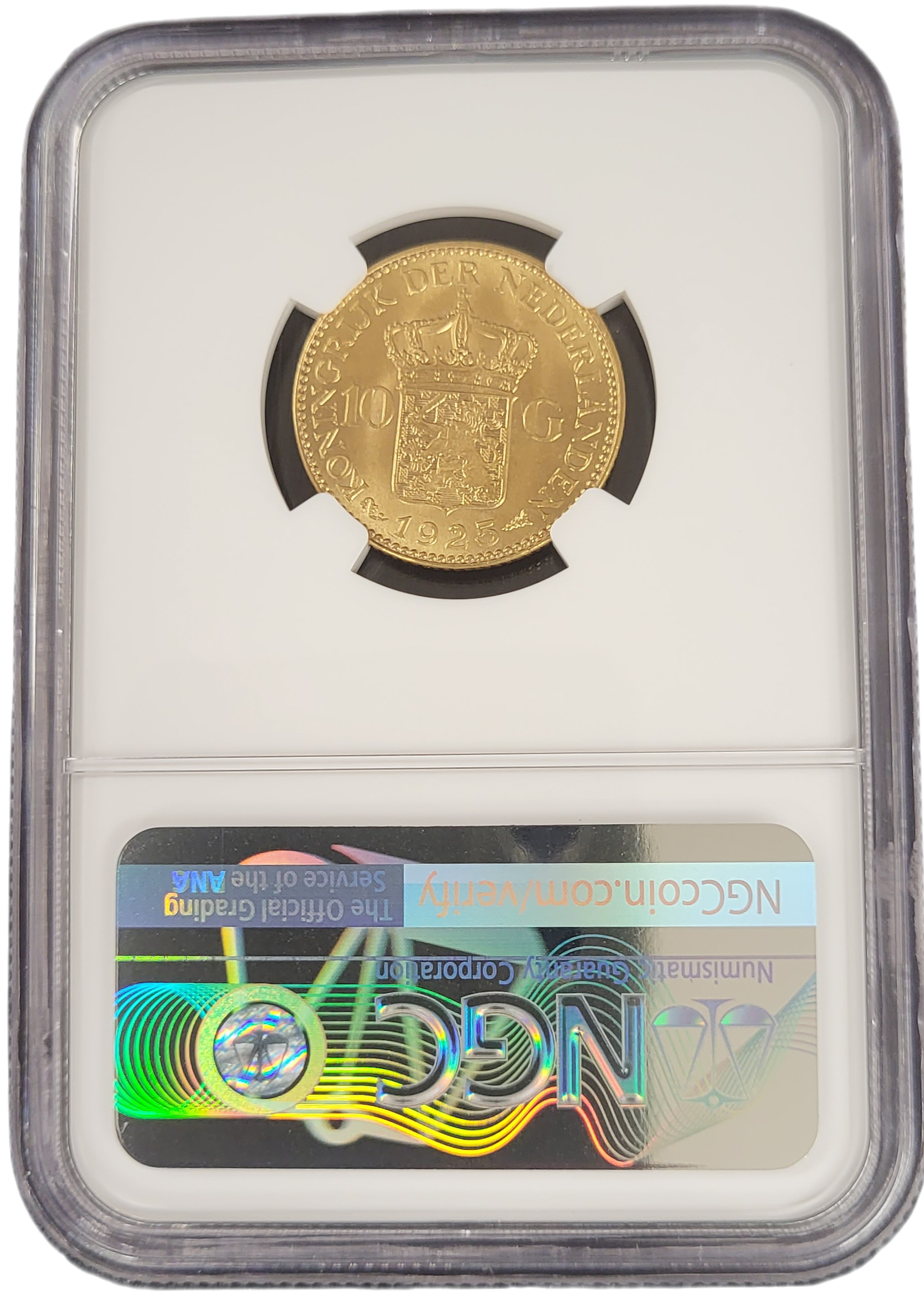 Gouden Wilhelmina 10 gulden 1925 MS64-back Gouden Wilhelmina 10 gulden 1925
