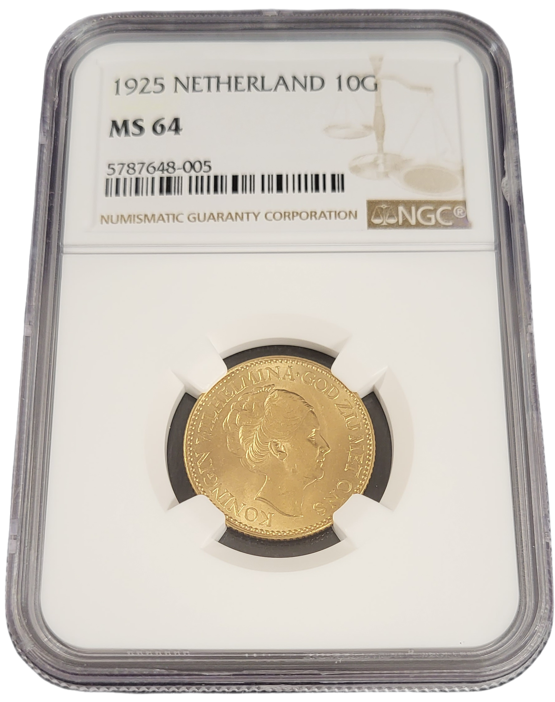 Gouden Wilhelmina 10 gulden 1925 MS64-front