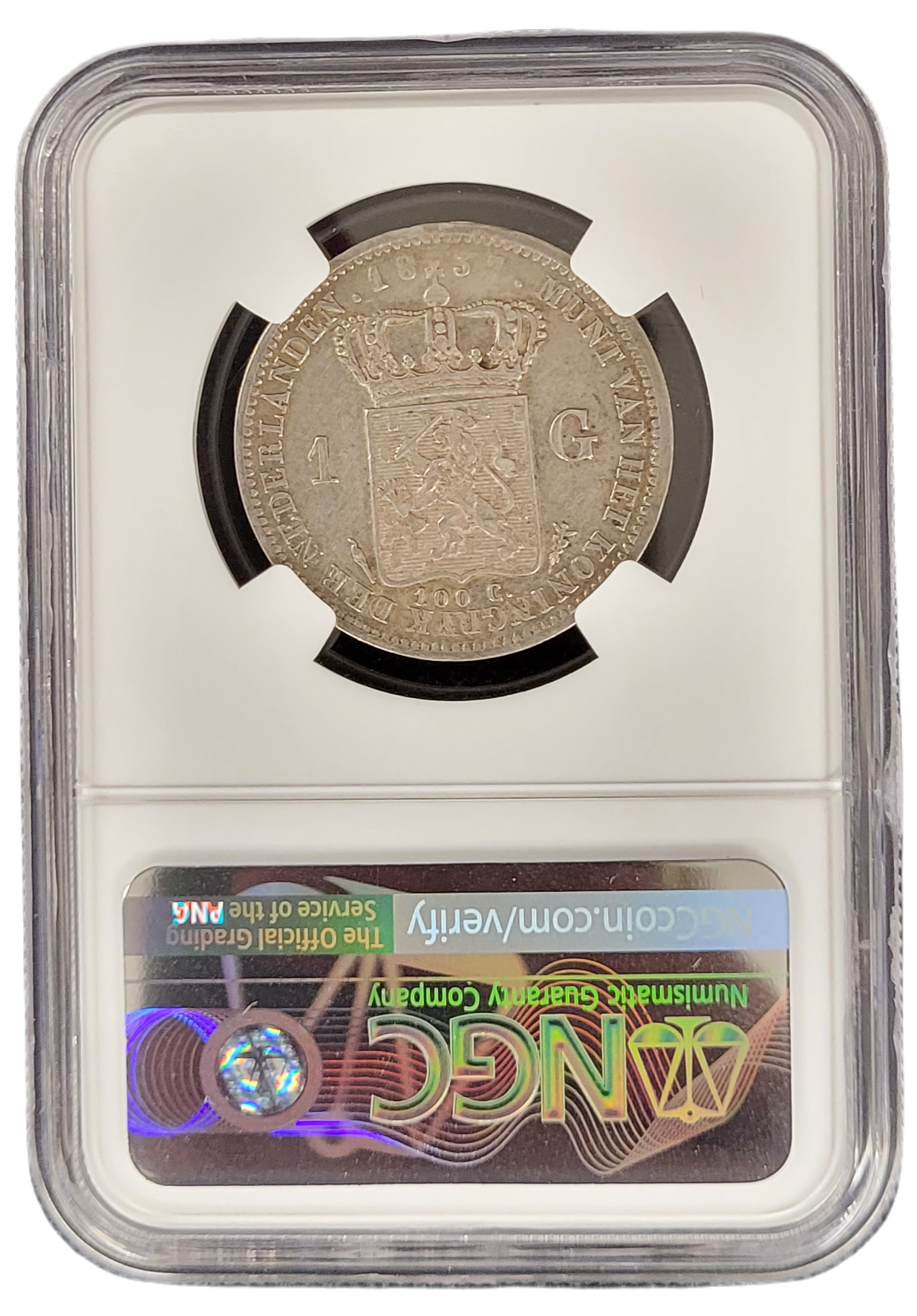 Koning Willem I 1 gulden 1837 AU53 NGC-back