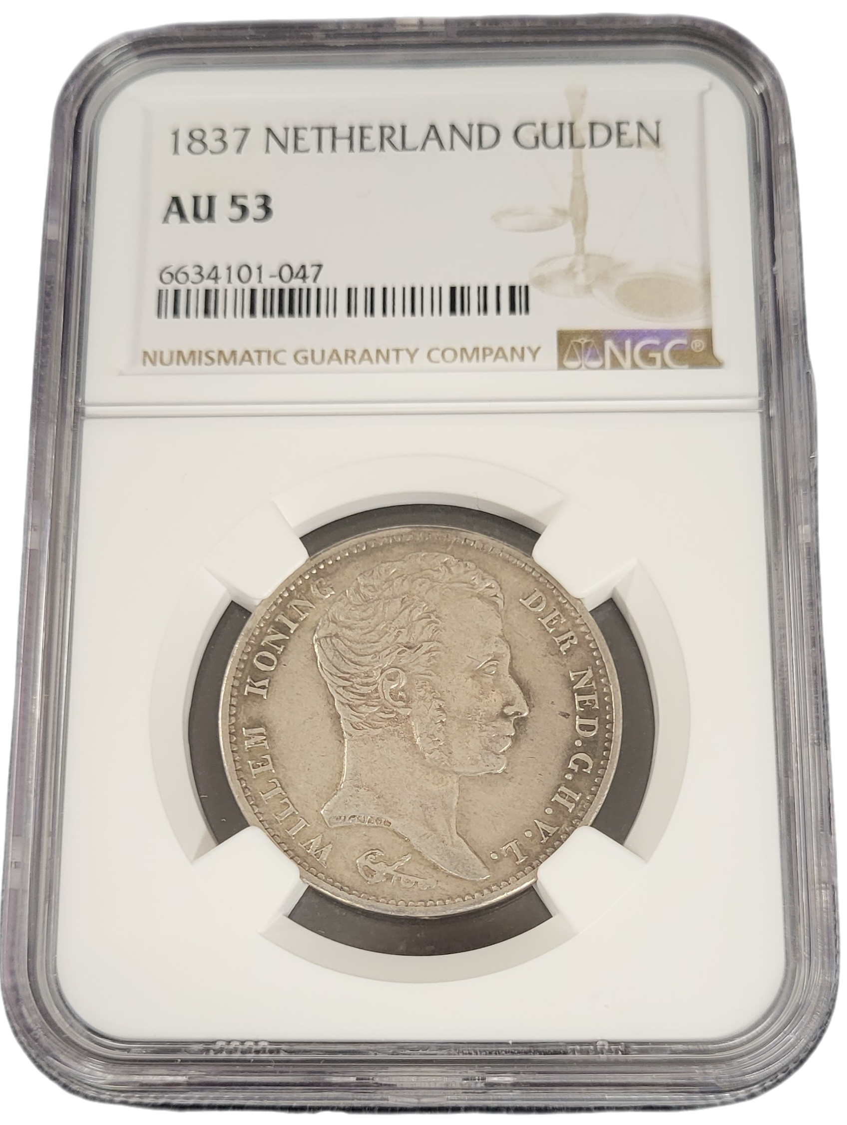 Koning Willem I 1 gulden 1837 AU53 NGC-front