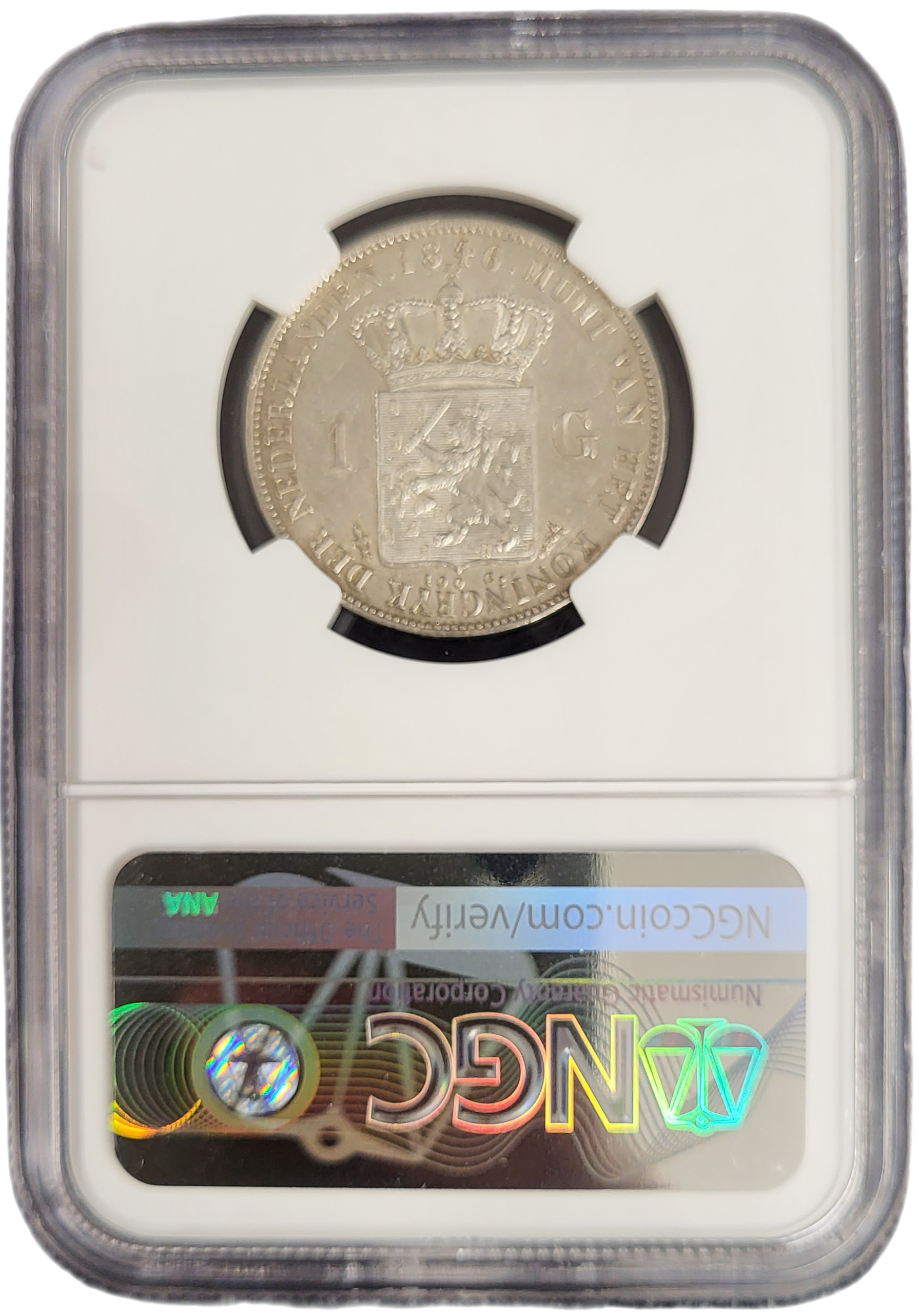 Koning Willem II 1 gulden 1846 lelie AU58 NGC-back