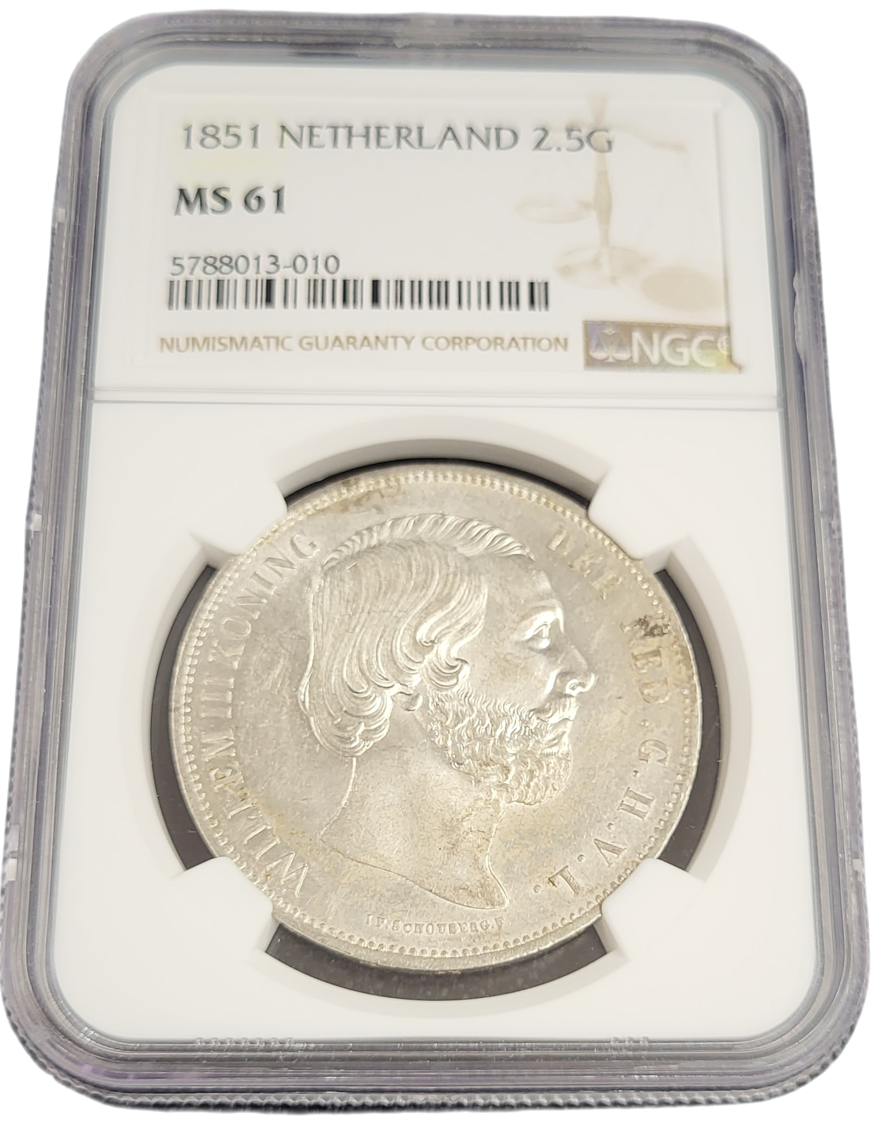 Koning Willem III 2-front 2 1/2 gulden 1851 b (zonder punt tussen I en P)