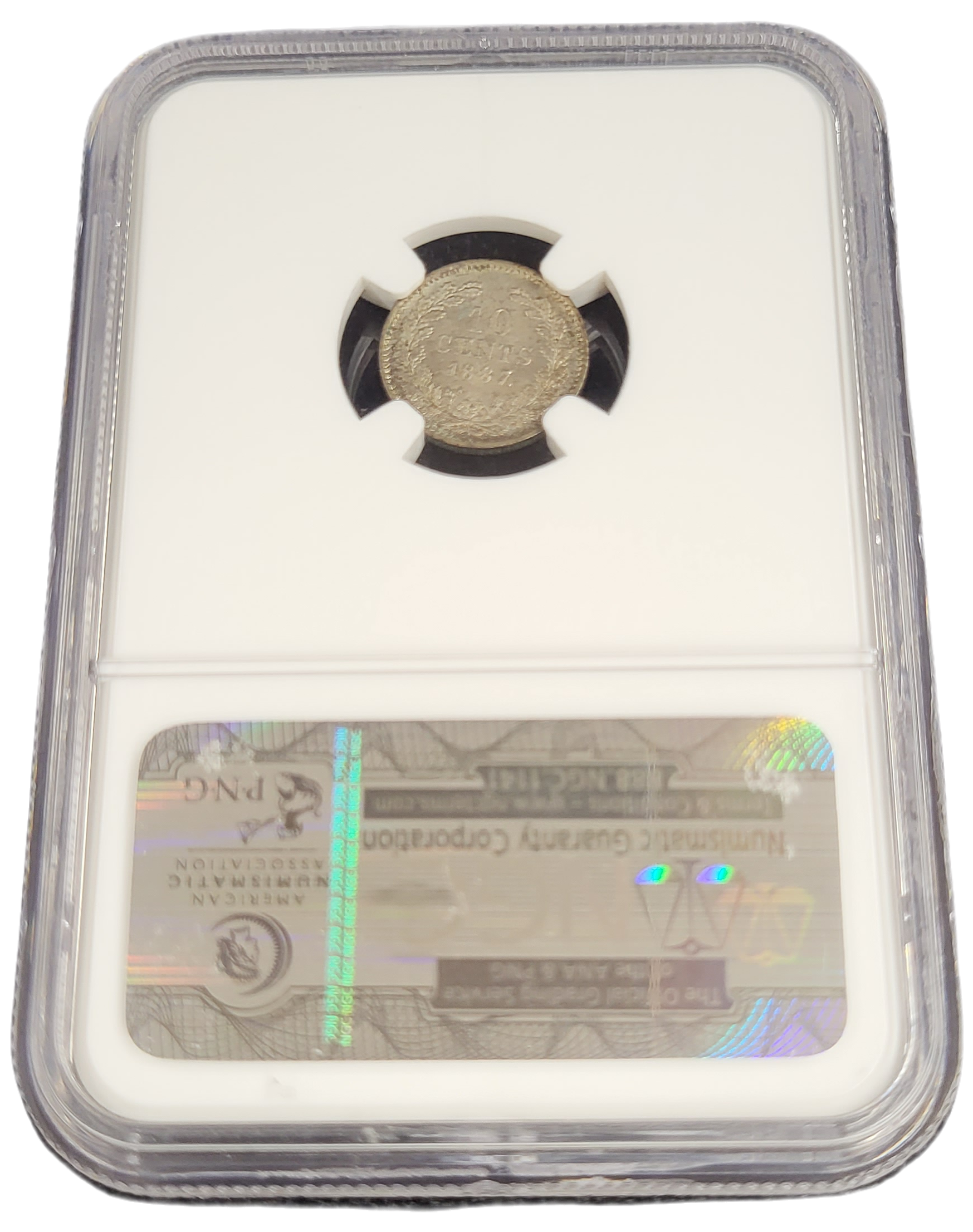 Koning Willlem III 10 cent 1887 MS65 NGC-back