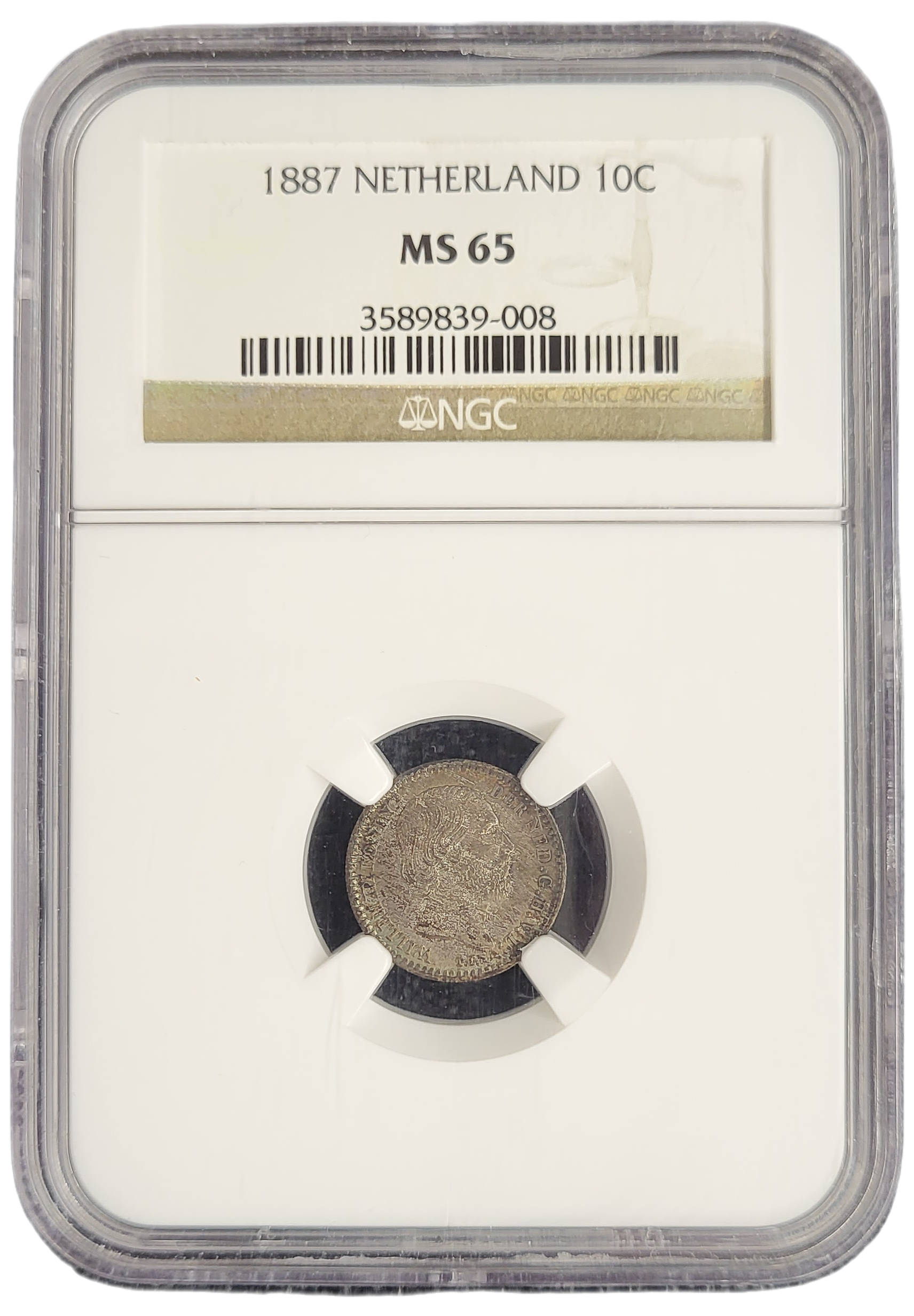 Koning Willlem III 10 cent 1887 MS65 NGC-front