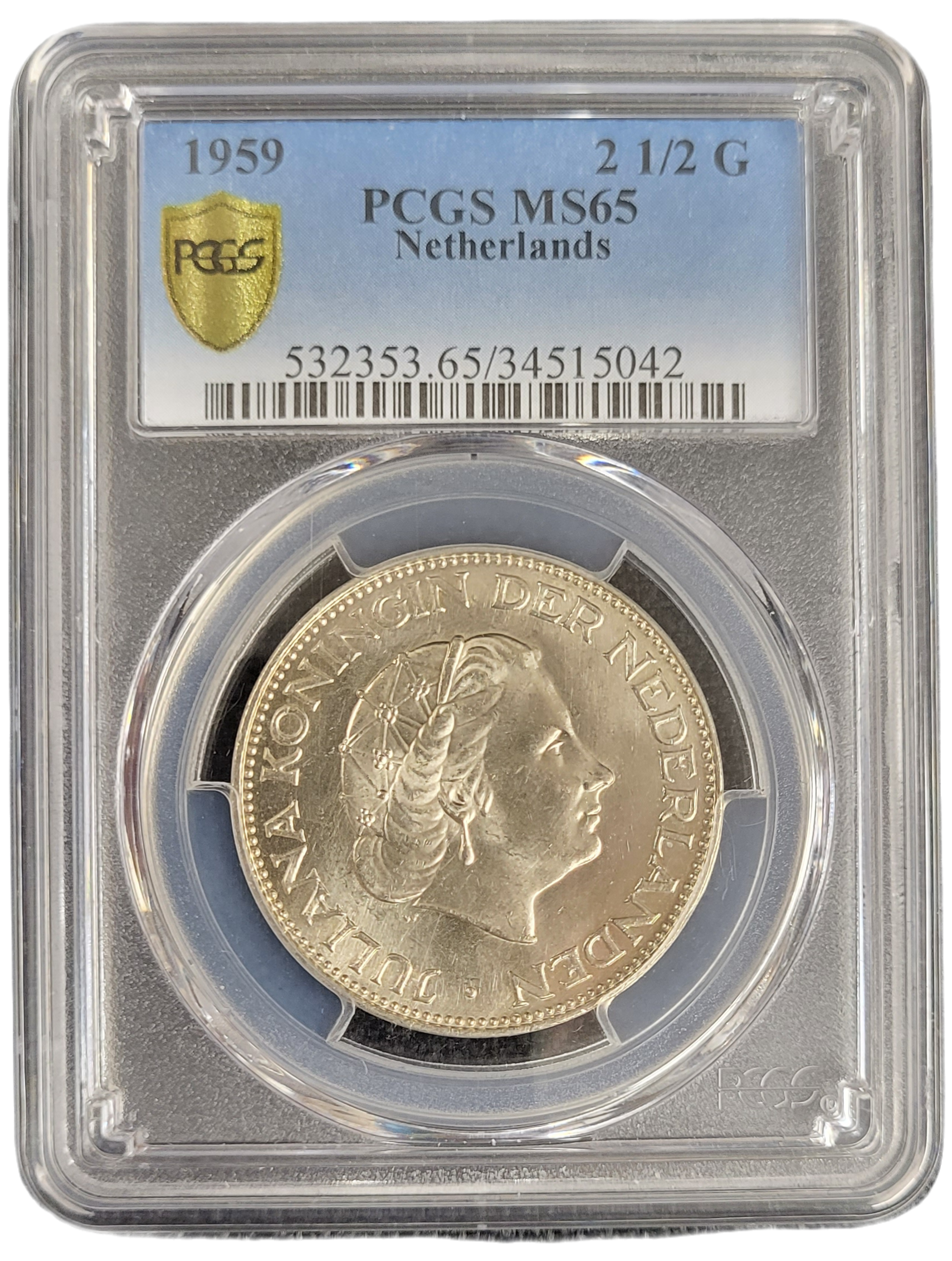 Koningin Juliana zilveren 2 1.2 gulden 1959 MS65 PCGS-front