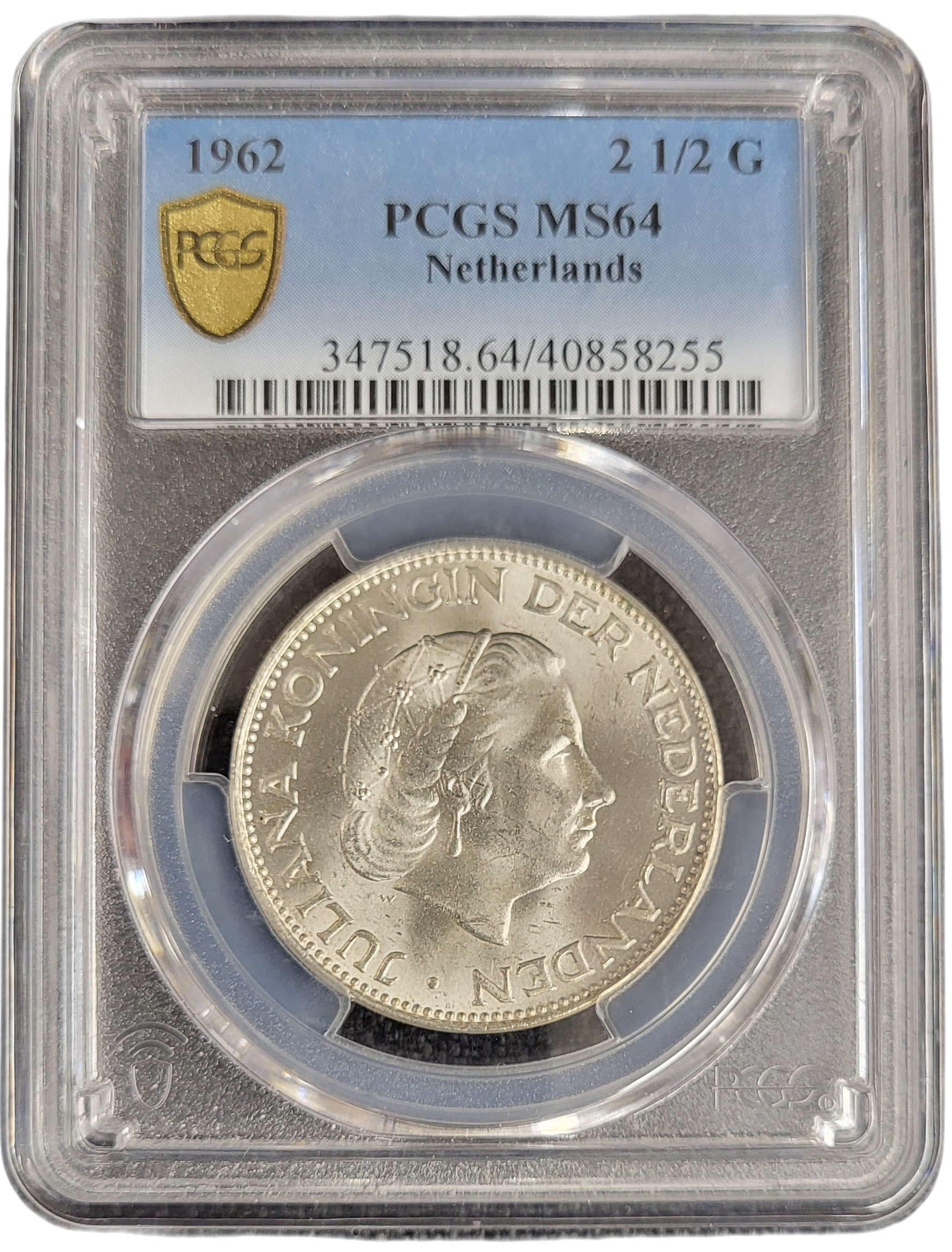 Koningin Juliana zilveren 2 1.2 gulden 1962 MS64 PCGS-front