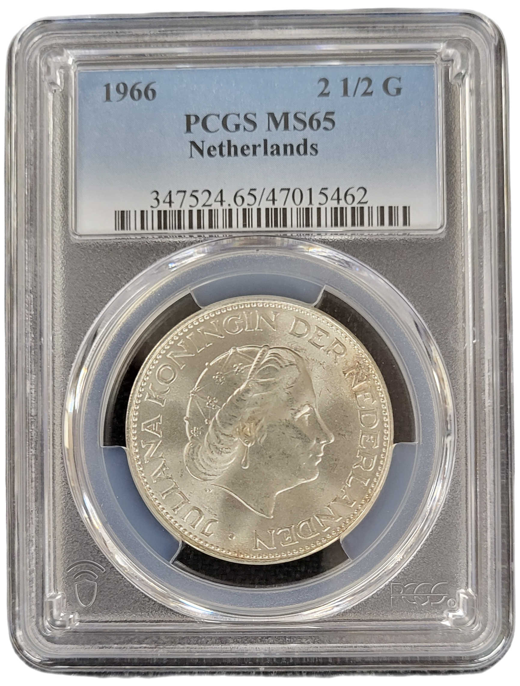 Koningin Juliana zilveren 2 1.2 gulden 1966 MS65 PCGS-2e
