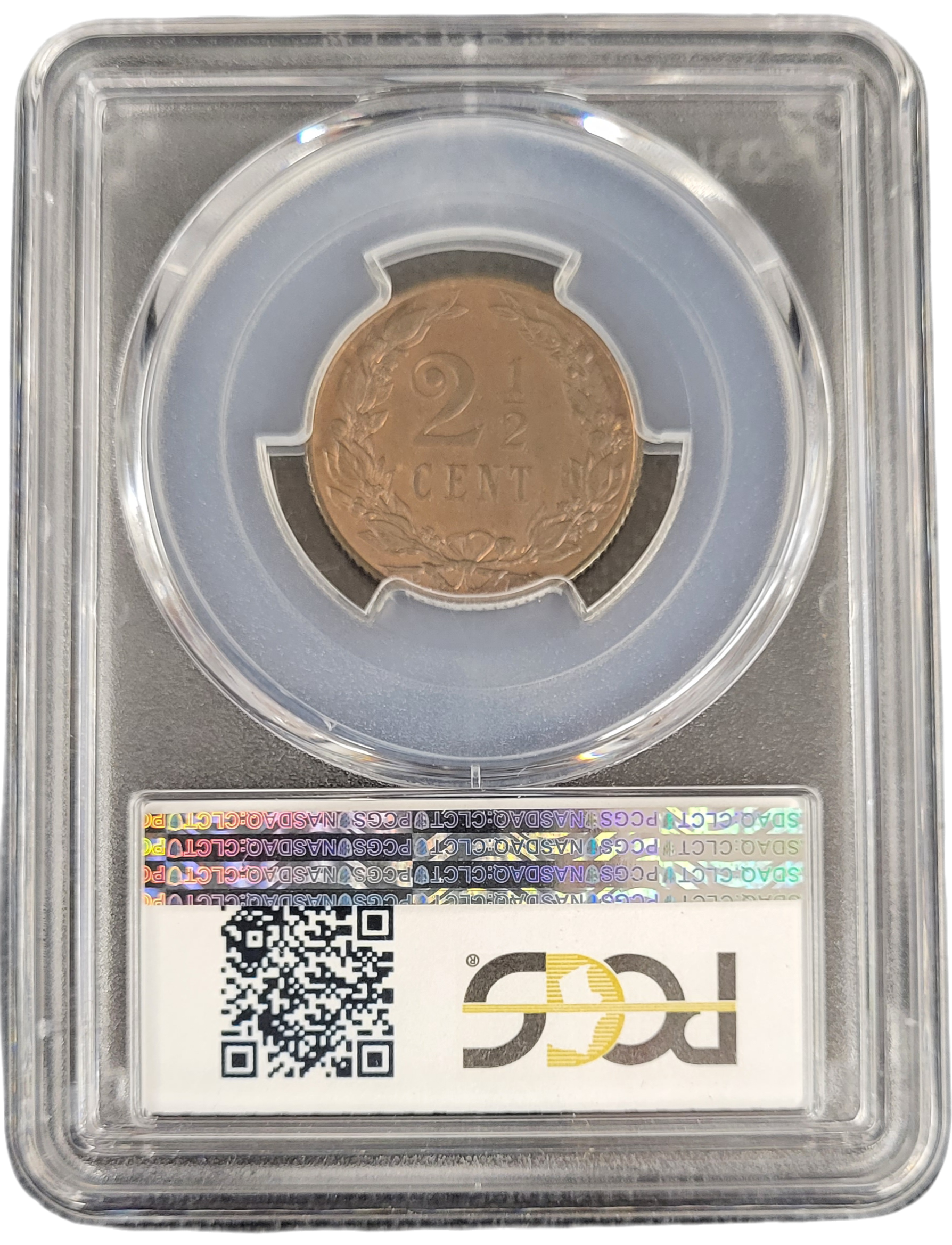 Koningin Wilhelmina 2.5 cent 1906 MS63 Red Brown PCGS-back