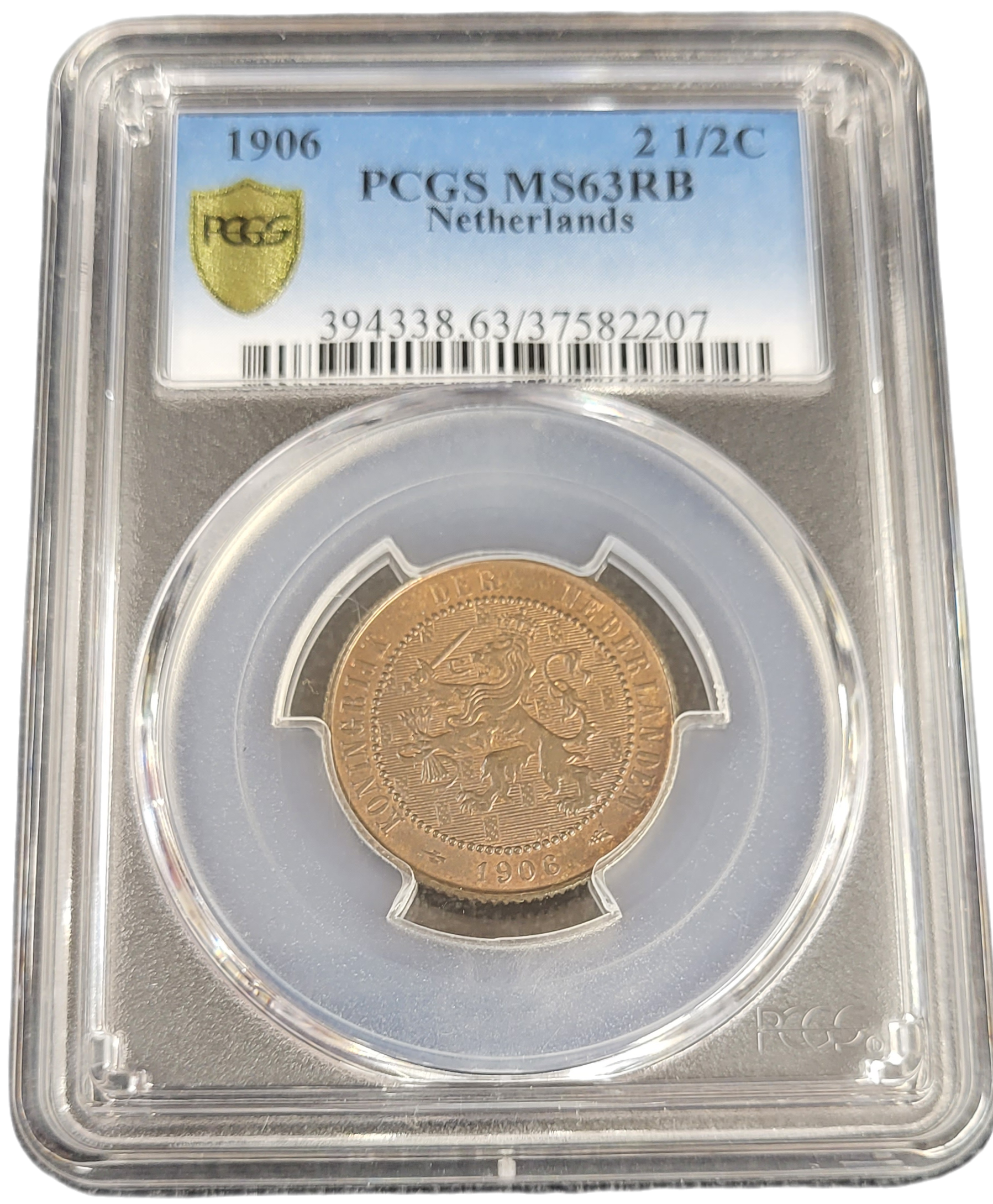 Koningin Wilhelmina 2.5 cent 1906 MS63 Red Brown PCGS-front 2 1/2 cent 1906 MS63 grade Red Brown