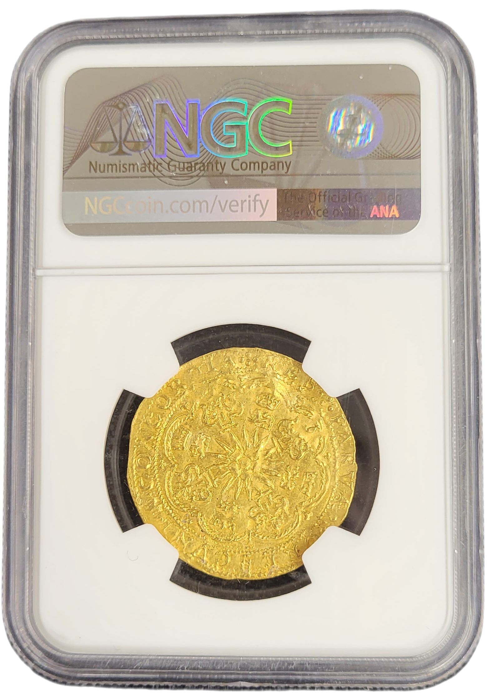 Provincie Overijssel Kampen halve gouden Rozenobel (ca.1600) MS61 NGC-back