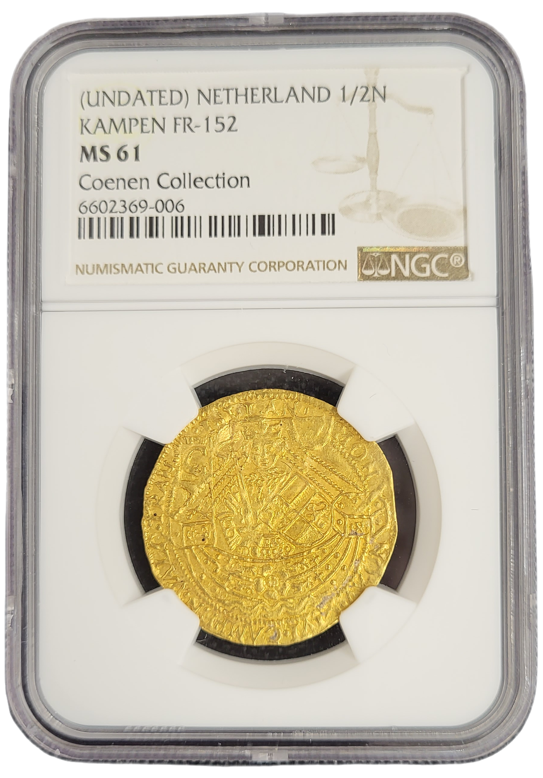 Provincie Overijssel Kampen halve gouden Rozenobel (ca.1600) MS61 NGC-front halve gouden rozenobel Kampen (ca. 1600)