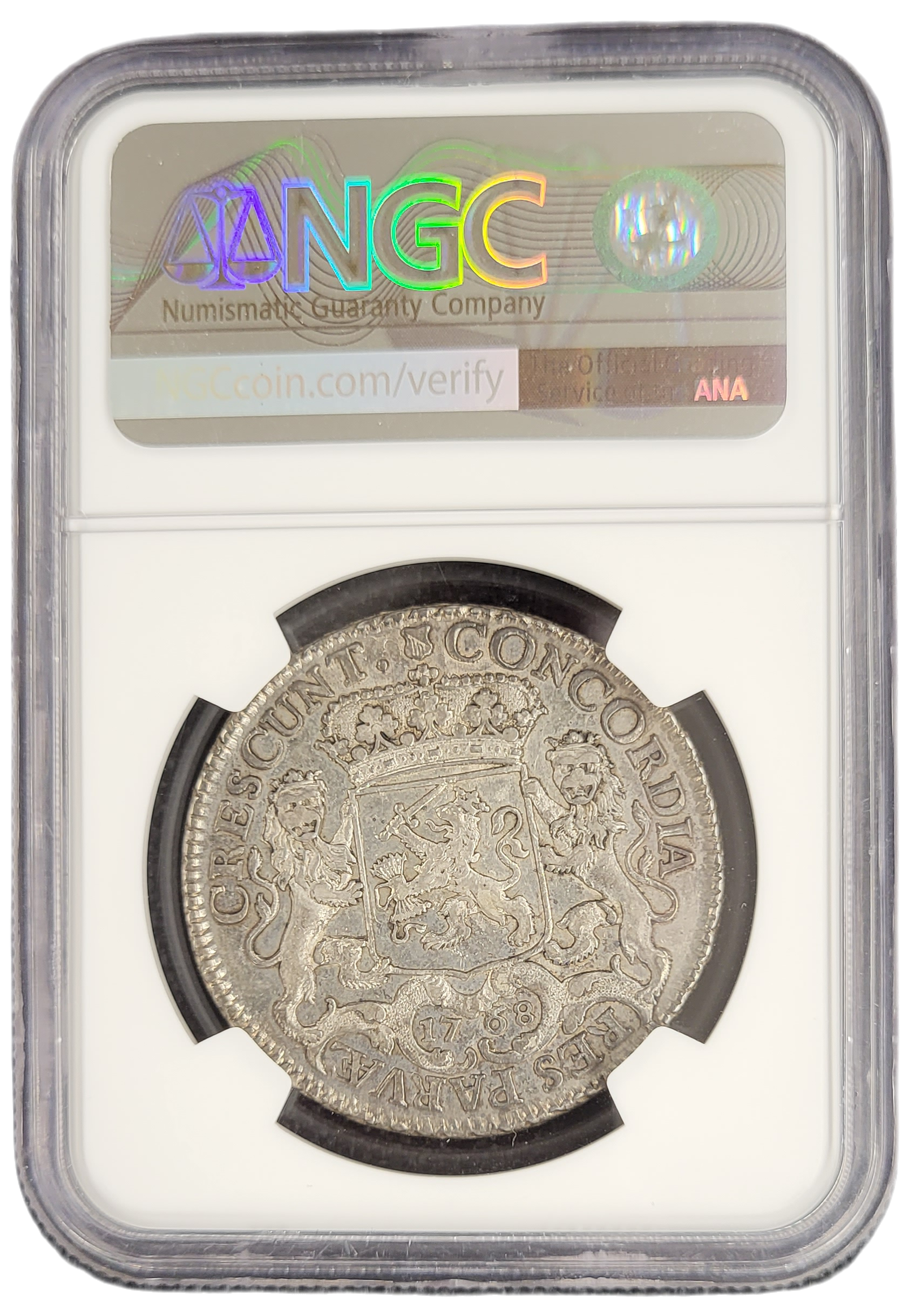 Provincie Utrecht zilveren halve dukaton met bloemrand 1768 NGC-back