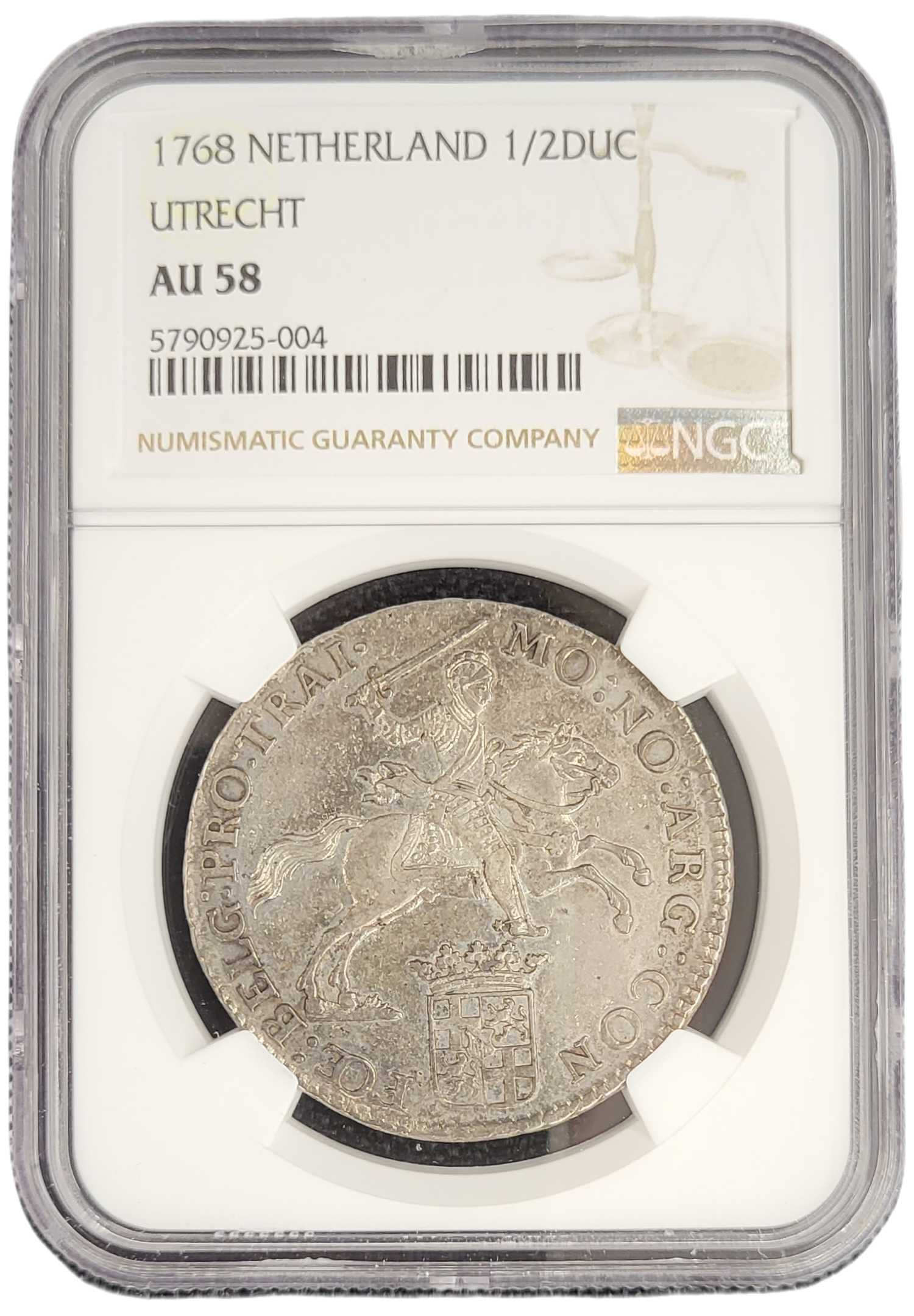 Provincie Utrecht zilveren halve dukaton met bloemrand 1768 NGC-front