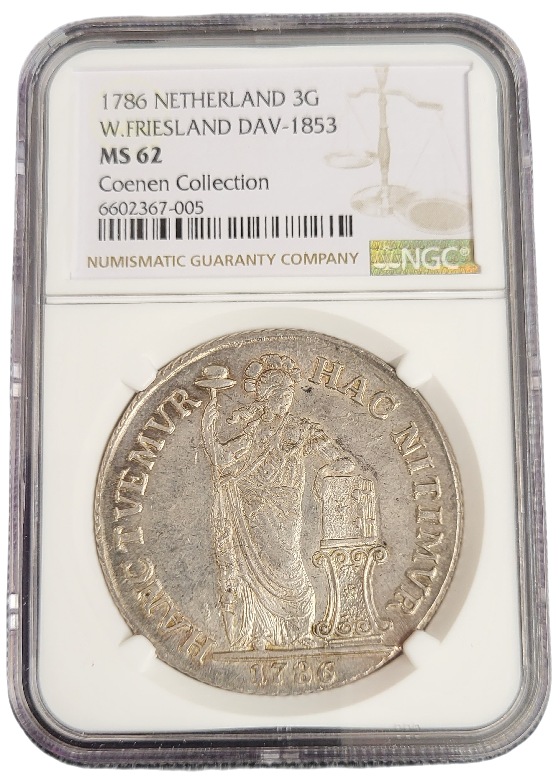 Provincie W.Friesland 3 gulden 1786 generaliteits NGC gecertificeerd MS62-front