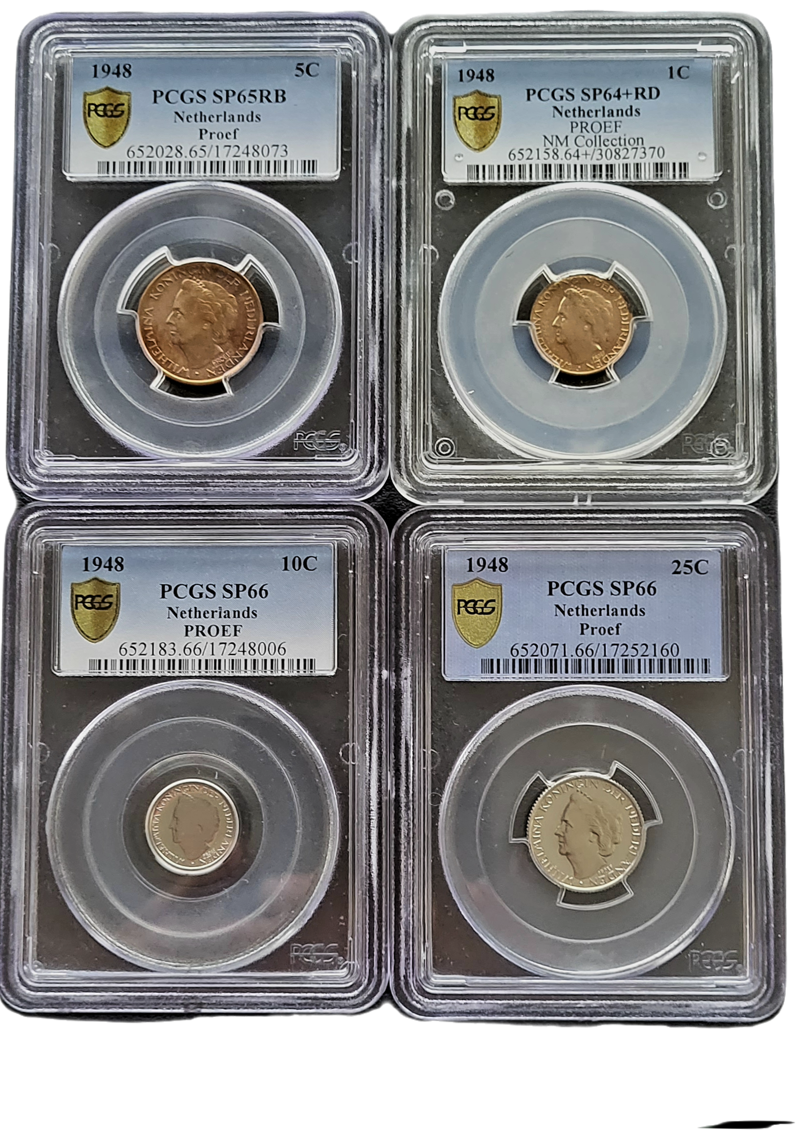 Proefset 1948 Wilhelmina PCGS proef in de hals Proefset 1948 Wilhelmina Proef in de hals PCGS Top Pop set