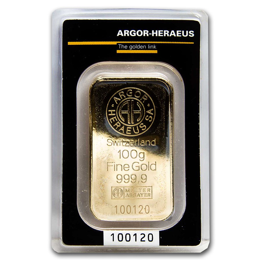100 gram goudbaar - Argor-Heraeus Kinebar (met certificaat) -front