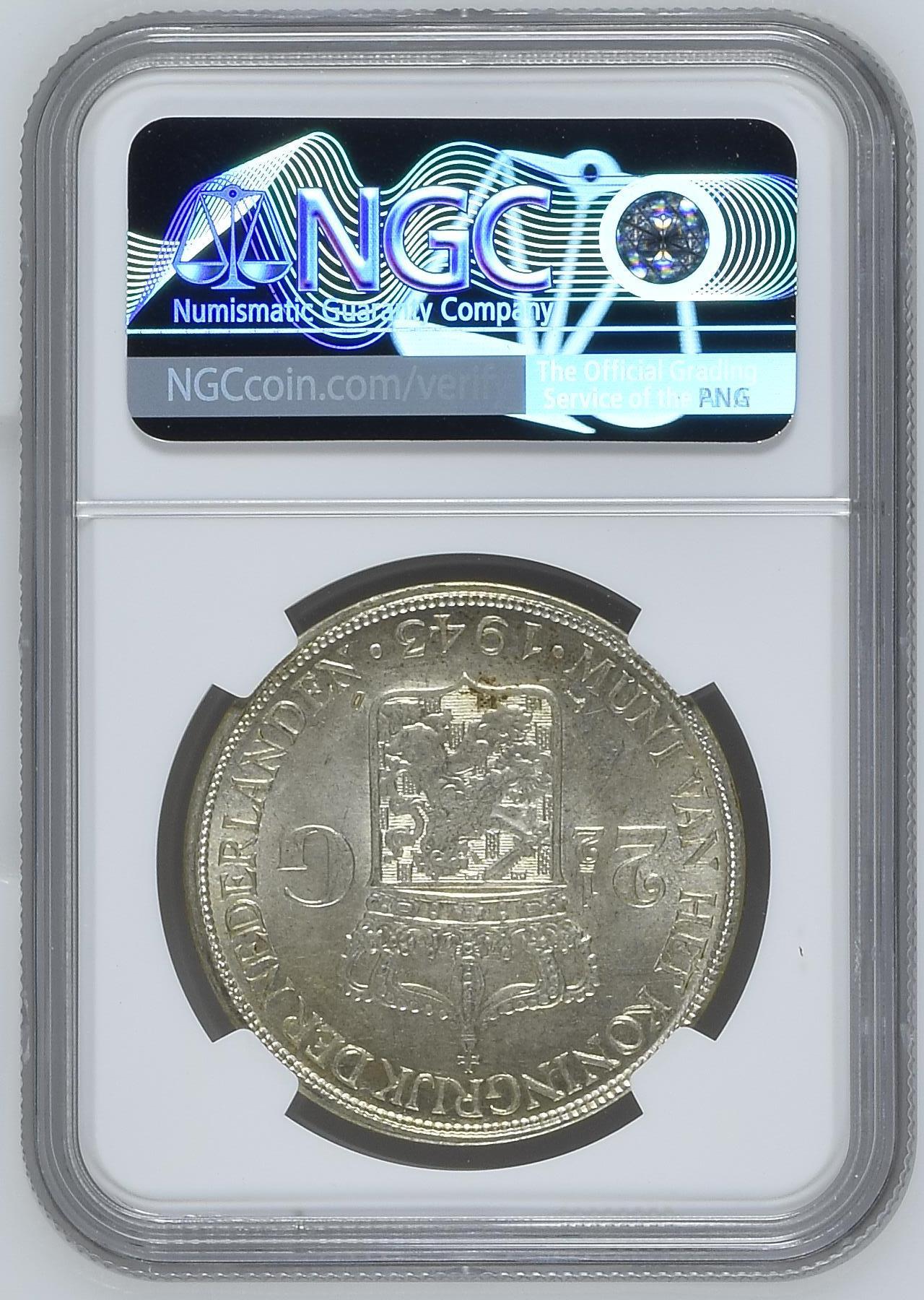 2.5 gulden 1943 Denver MS62 NGC.1 2 1/2 gulden 1943 Denver MS62 NGC