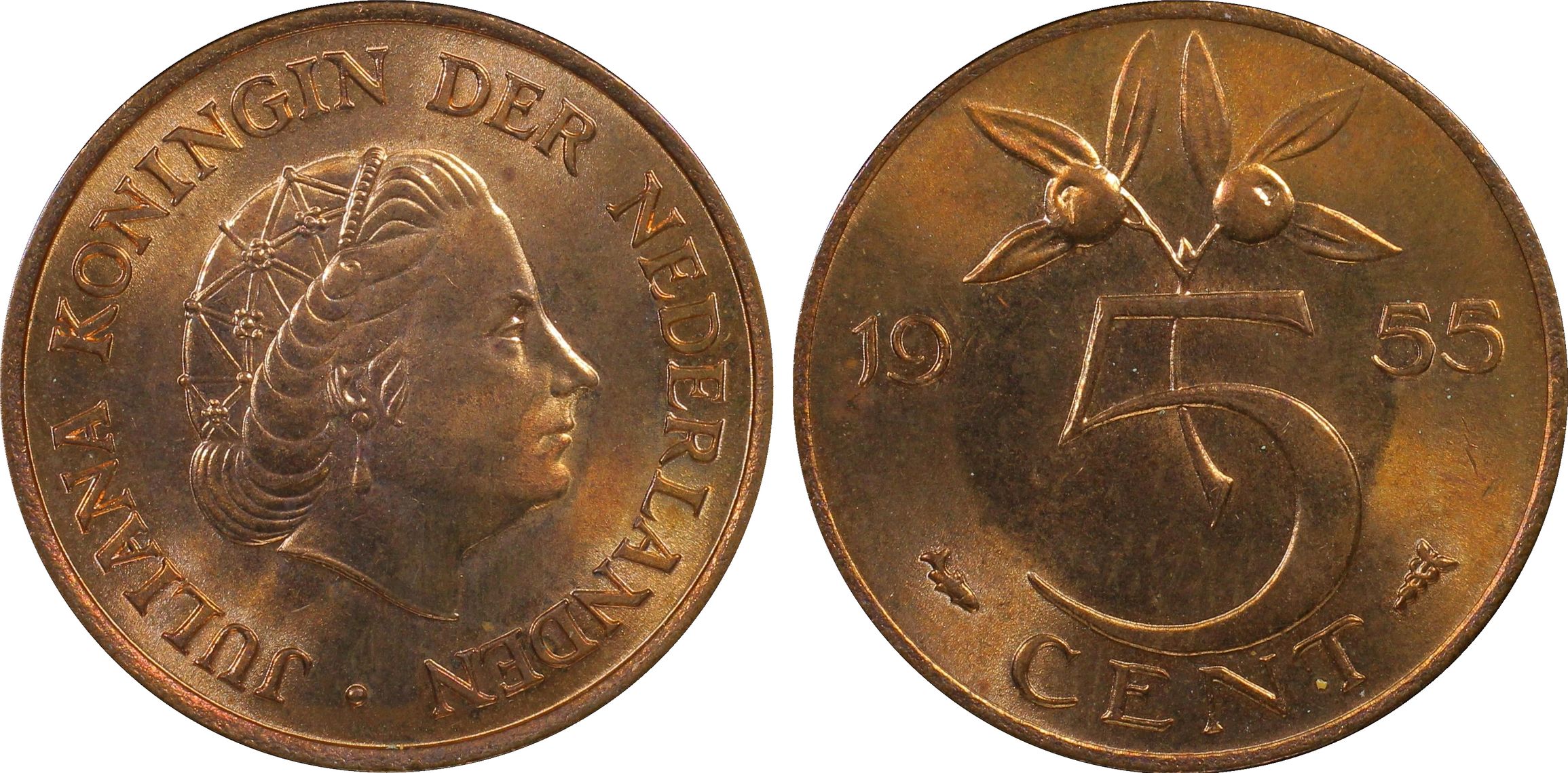 5 cent 1955 PCGS MS65 Red 5 cent 1955 PCGS gecertificeerd