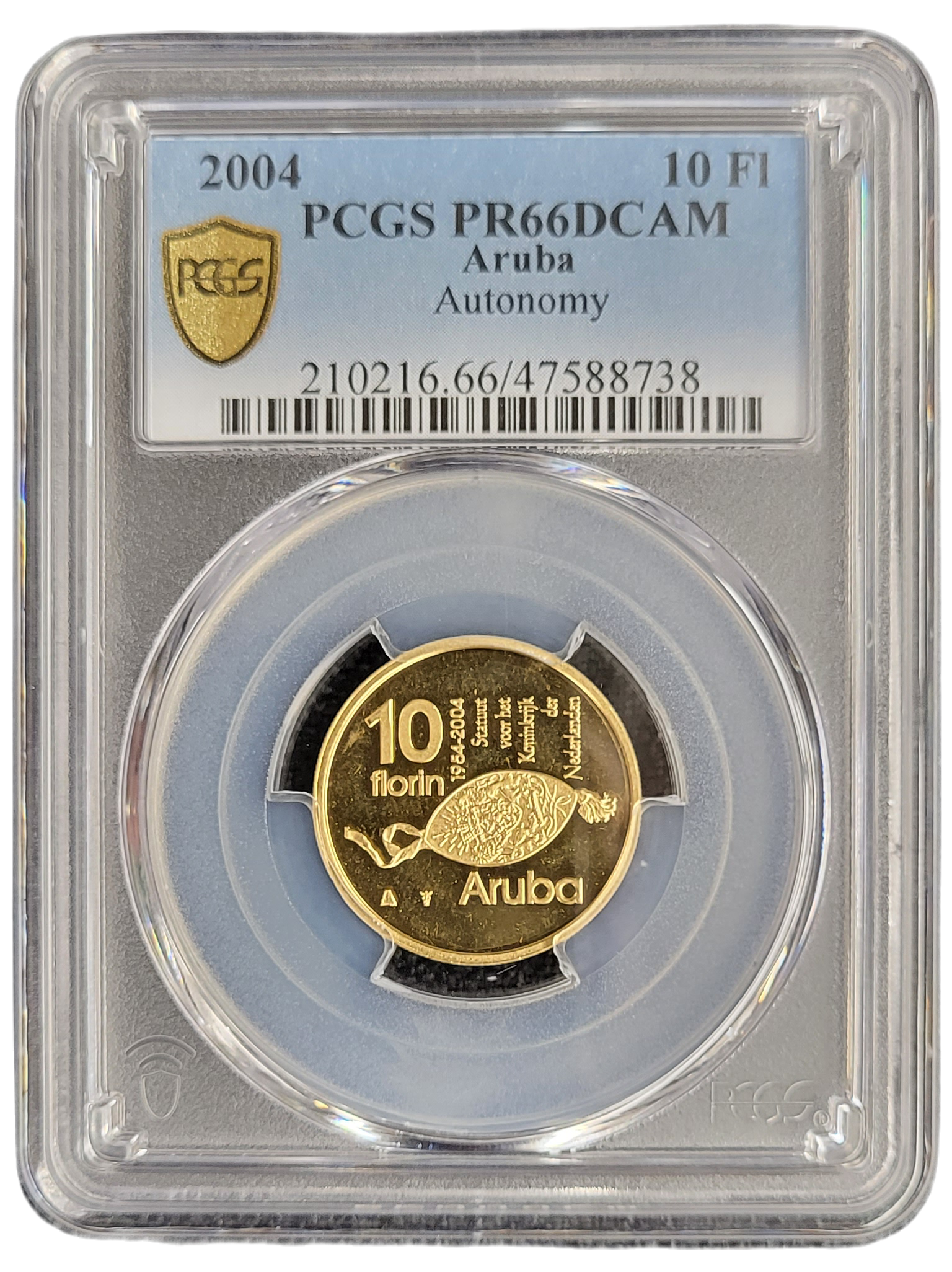 Aruba gouden 10 florin 2004 Statuut Koninkrijk der Nederlanden PR66 DCAM PCGS-front