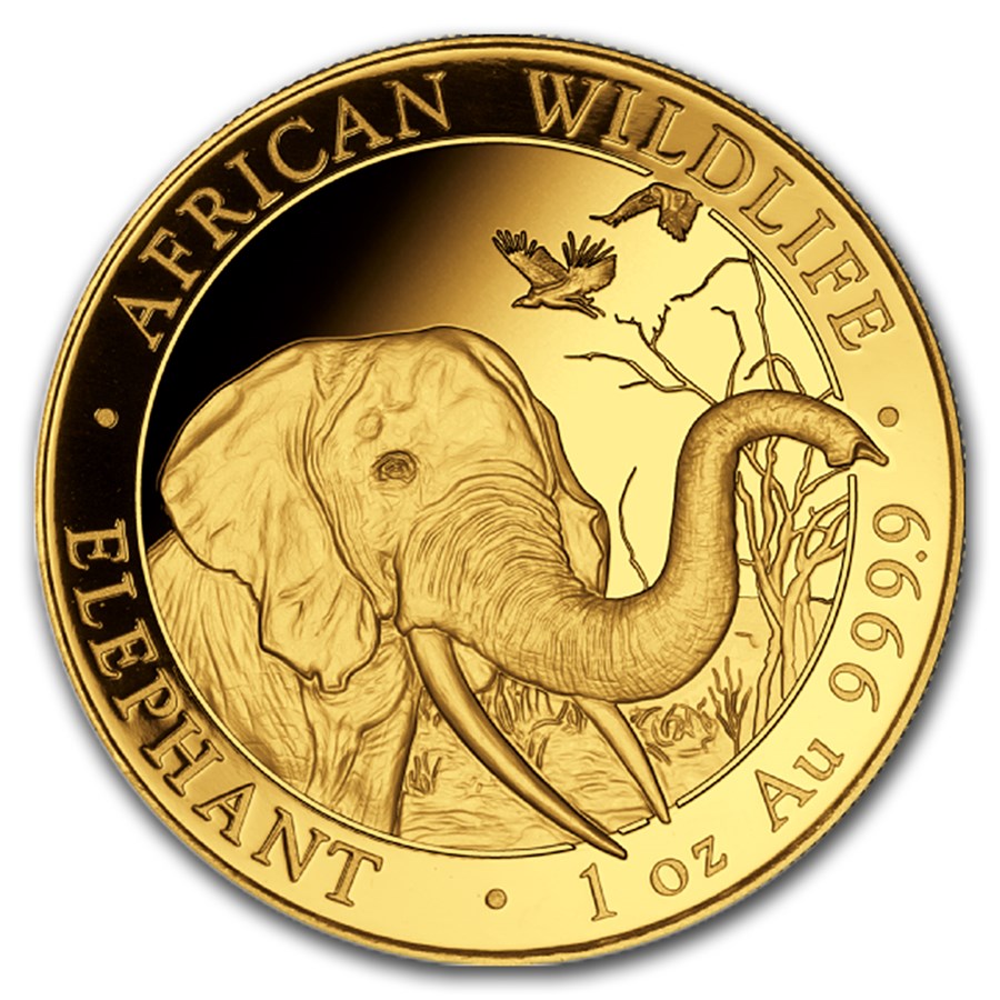 Gouden Somalische Olifant 1 oz 2018 -front