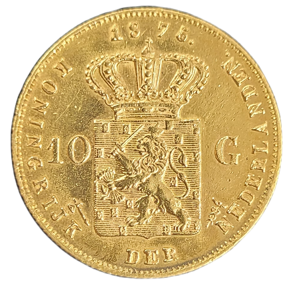 Gouden tien gulden Willem III 1875 Overslag 1875 over 1874 Zeldzaam-front