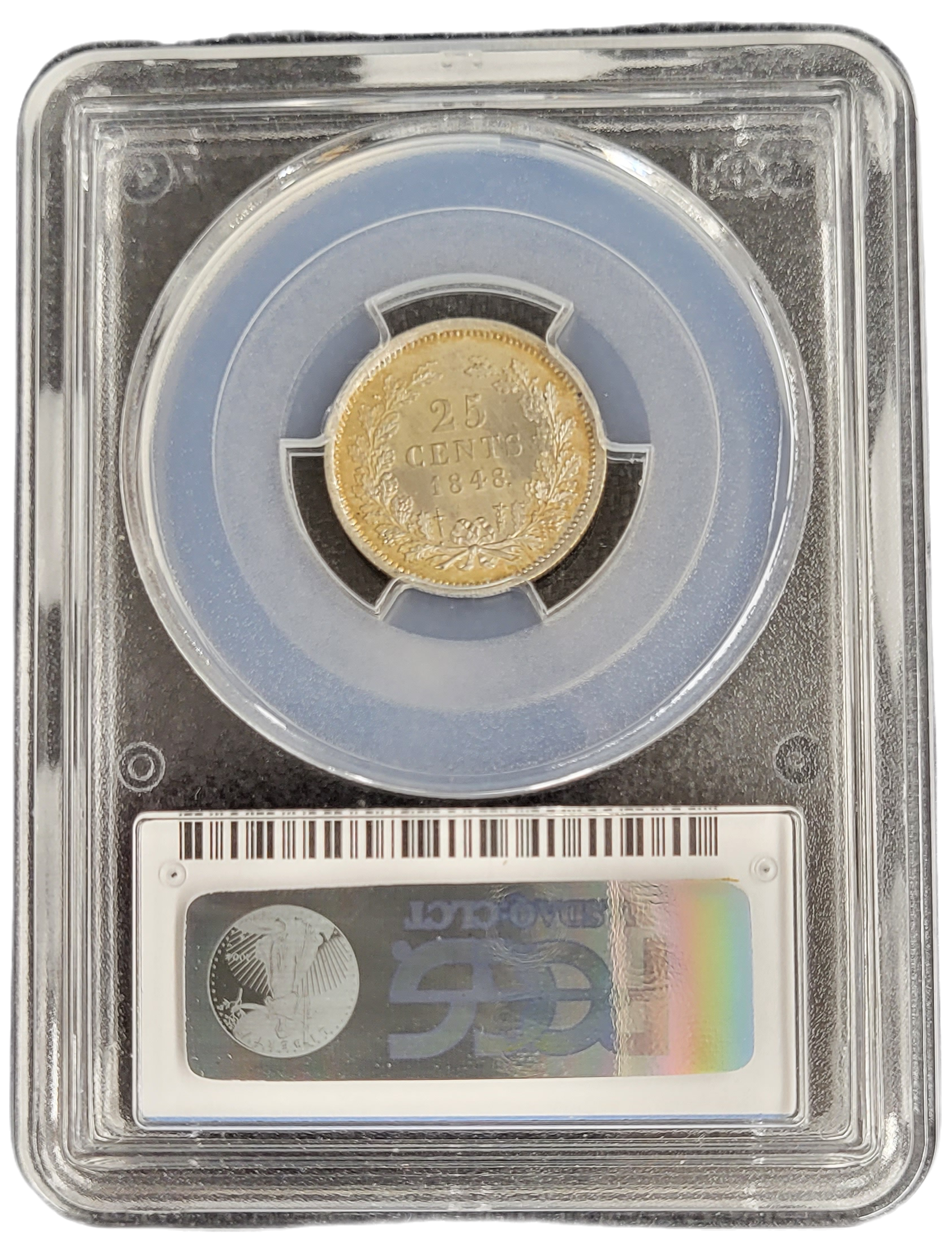 Koning Willem II 25 cent 1848 met punt MS65 PCGS-back