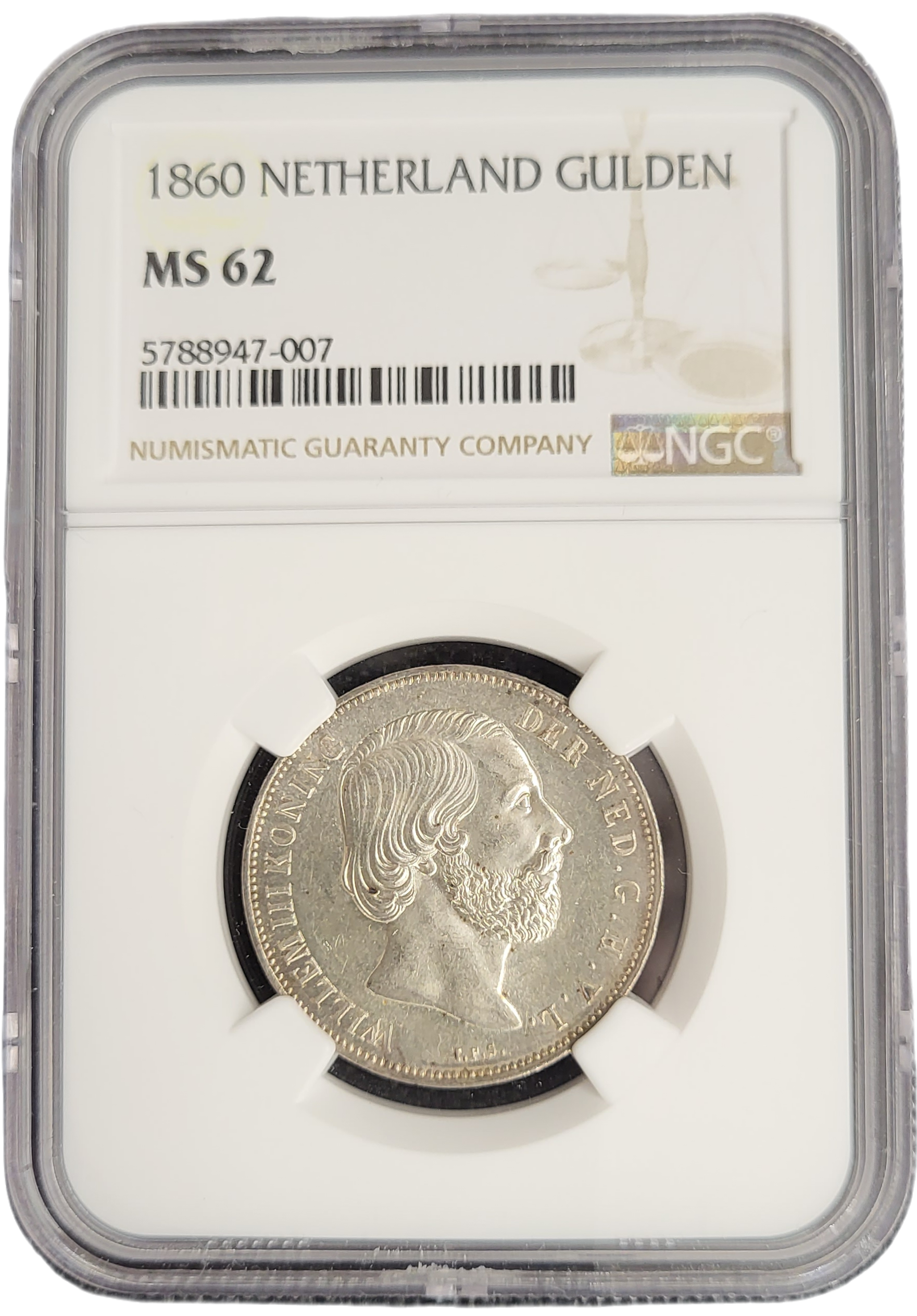 Koning Willem III 1 Gulden 1860 MS62 NGC-front
