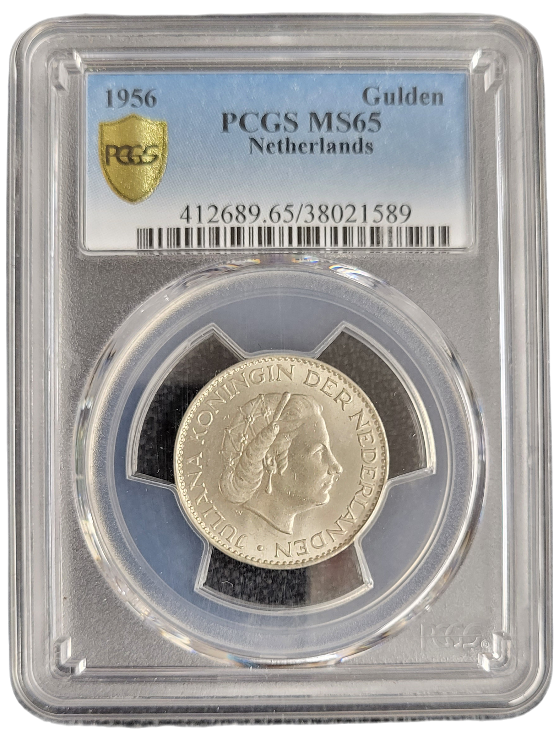 Koningin Juliana zilveren 1 gulden 1956 MS65 PCGS-front