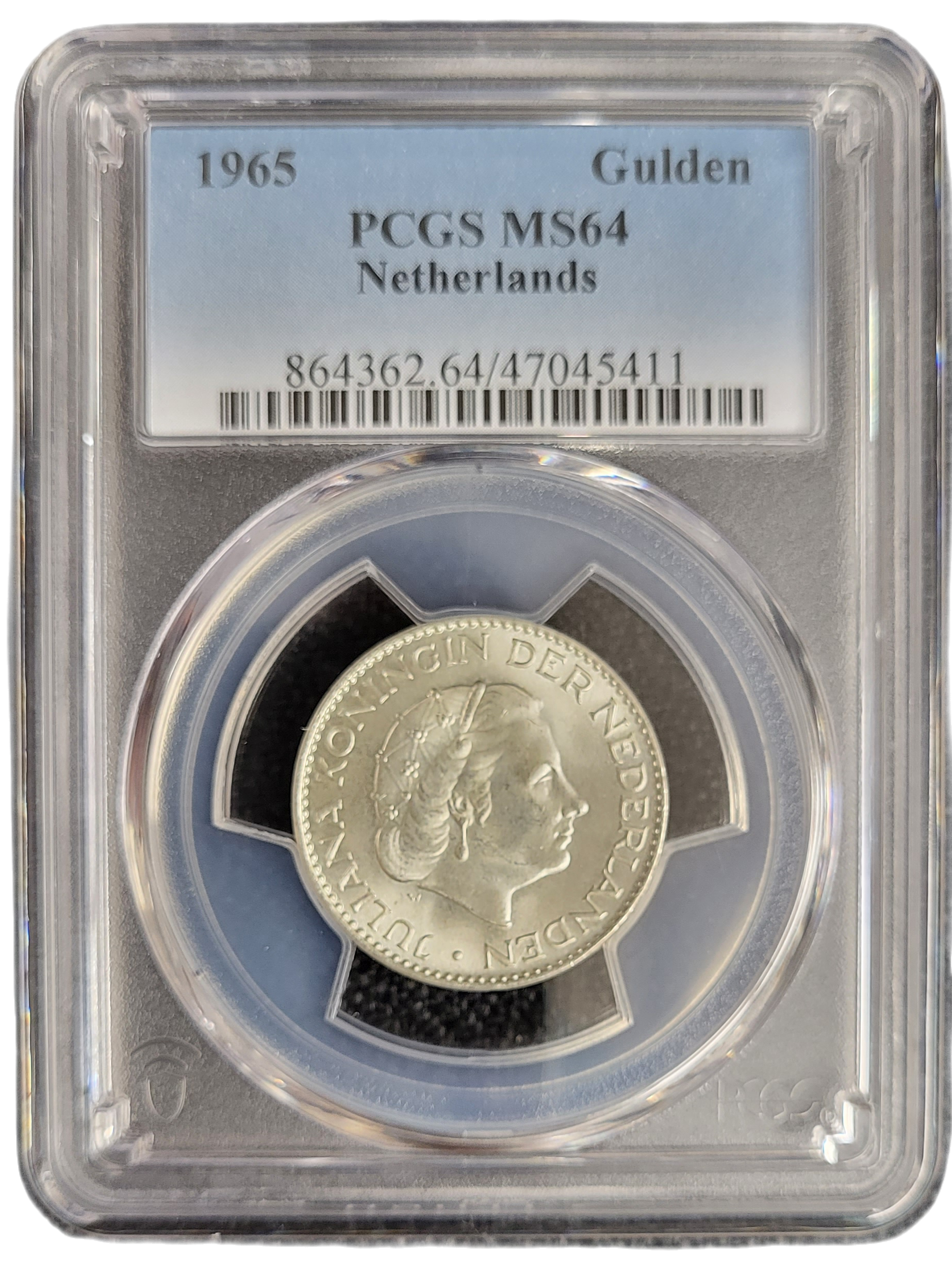 Koningin Juliana zilveren 1 gulden 1965 MS64 PCGS-front