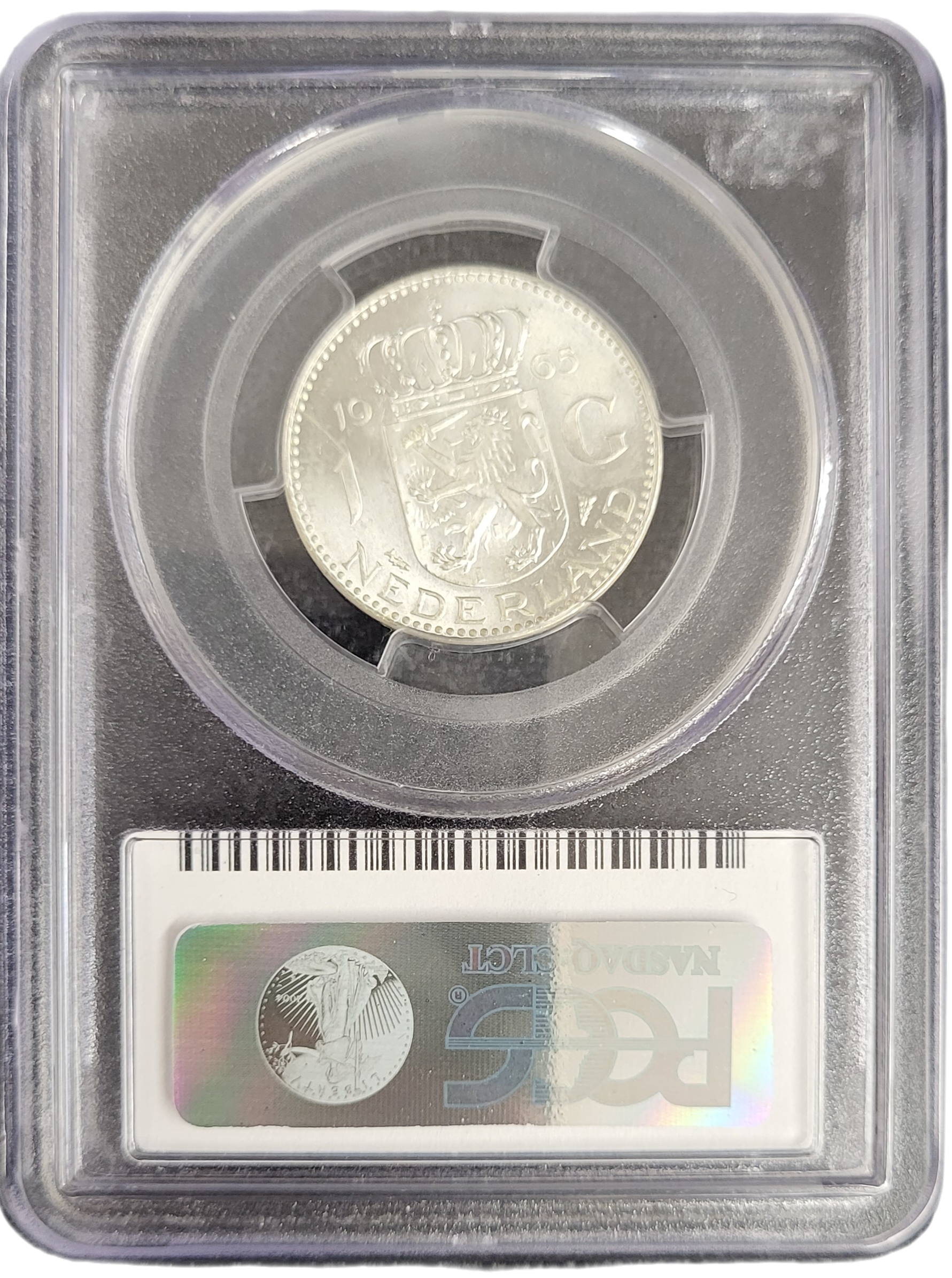 Koningin Juliana zilveren 1 gulden 1965 MS65 PCGS-052-back