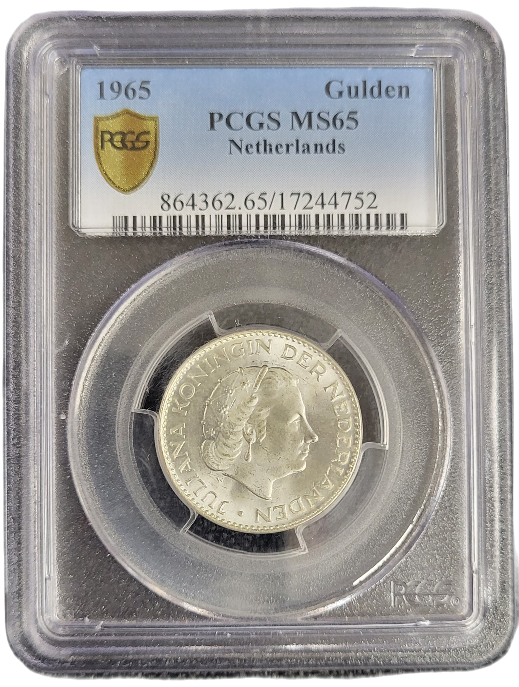 Koningin Juliana zilveren 1 gulden 1965 MS65 PCGS-052-front