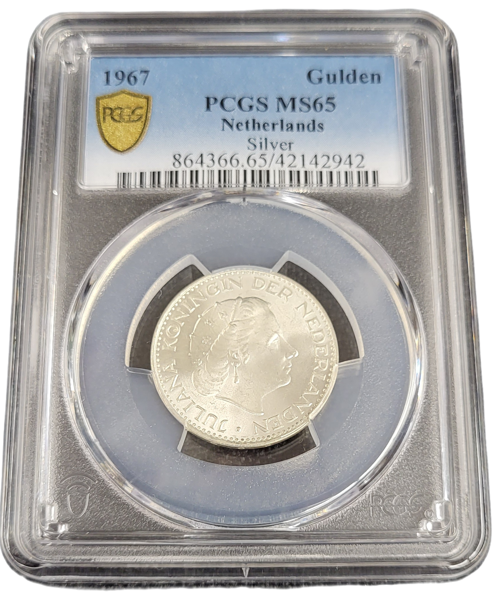 Koningin Juliana zilveren 1 gulden 1967 MS65 PCGS-42