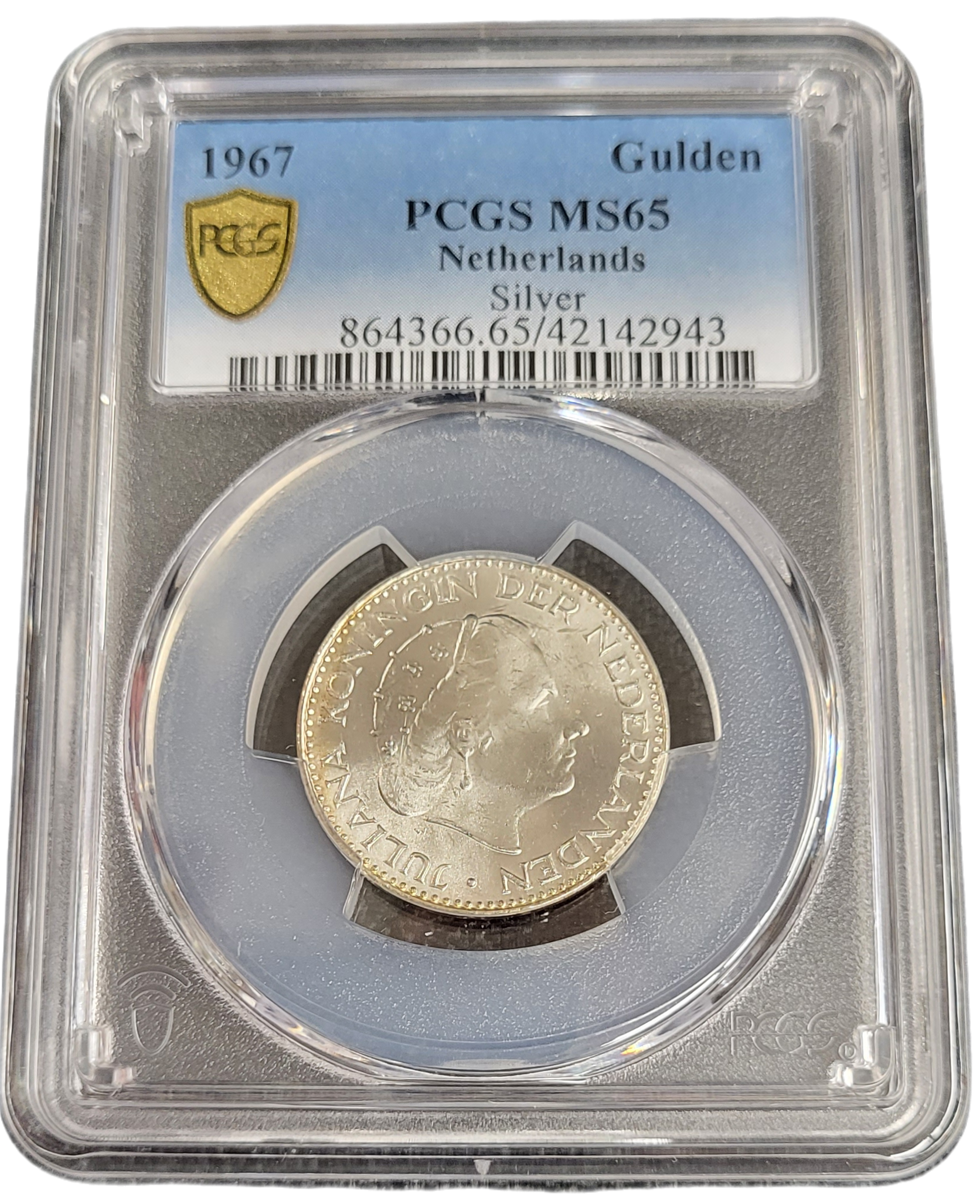 Koningin Juliana zilveren 1 gulden 1967 MS65 PCGS-43