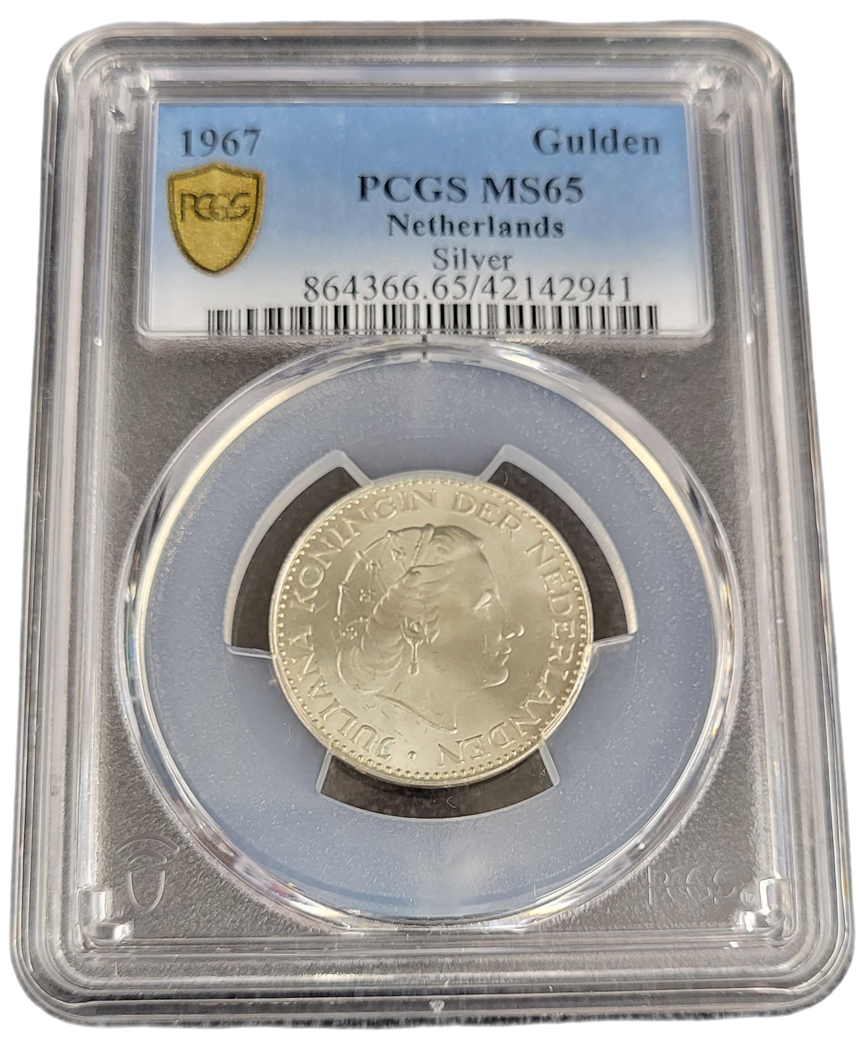 Koningin Juliana zilveren 1 gulden 1967 MS65 PCGS-front