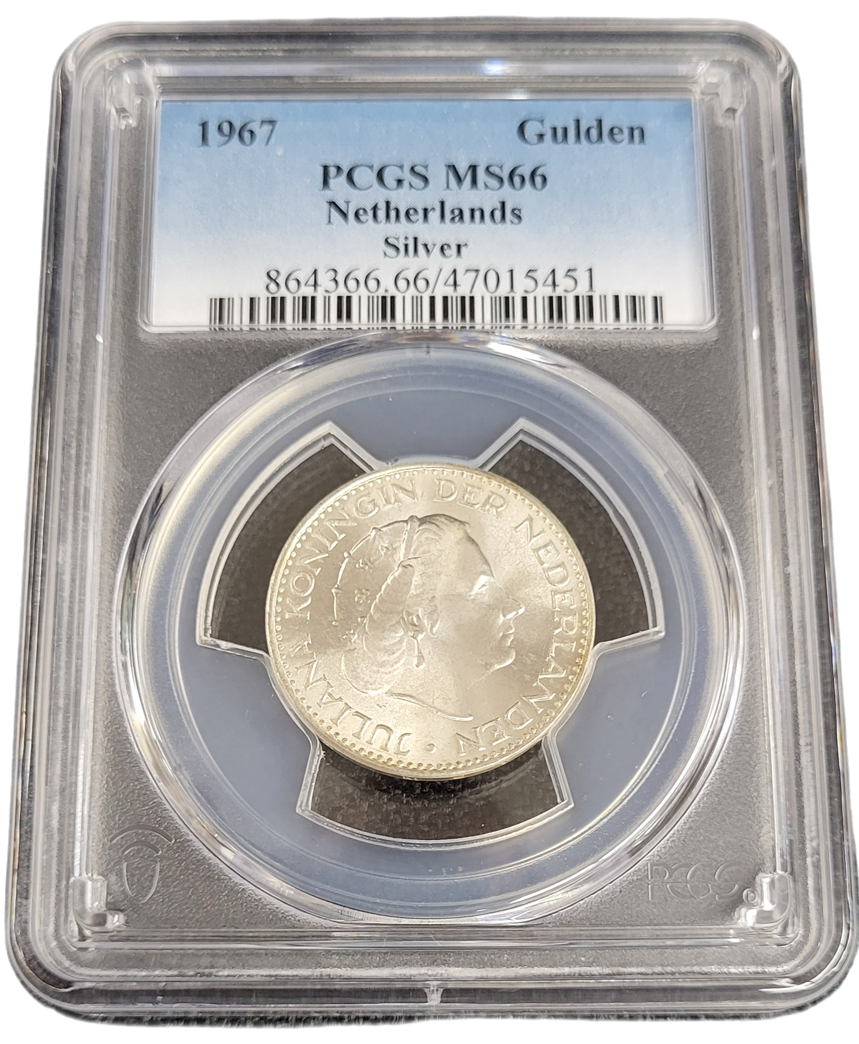 Koningin Juliana zilveren 1 gulden 1967 MS66 PCGS-51