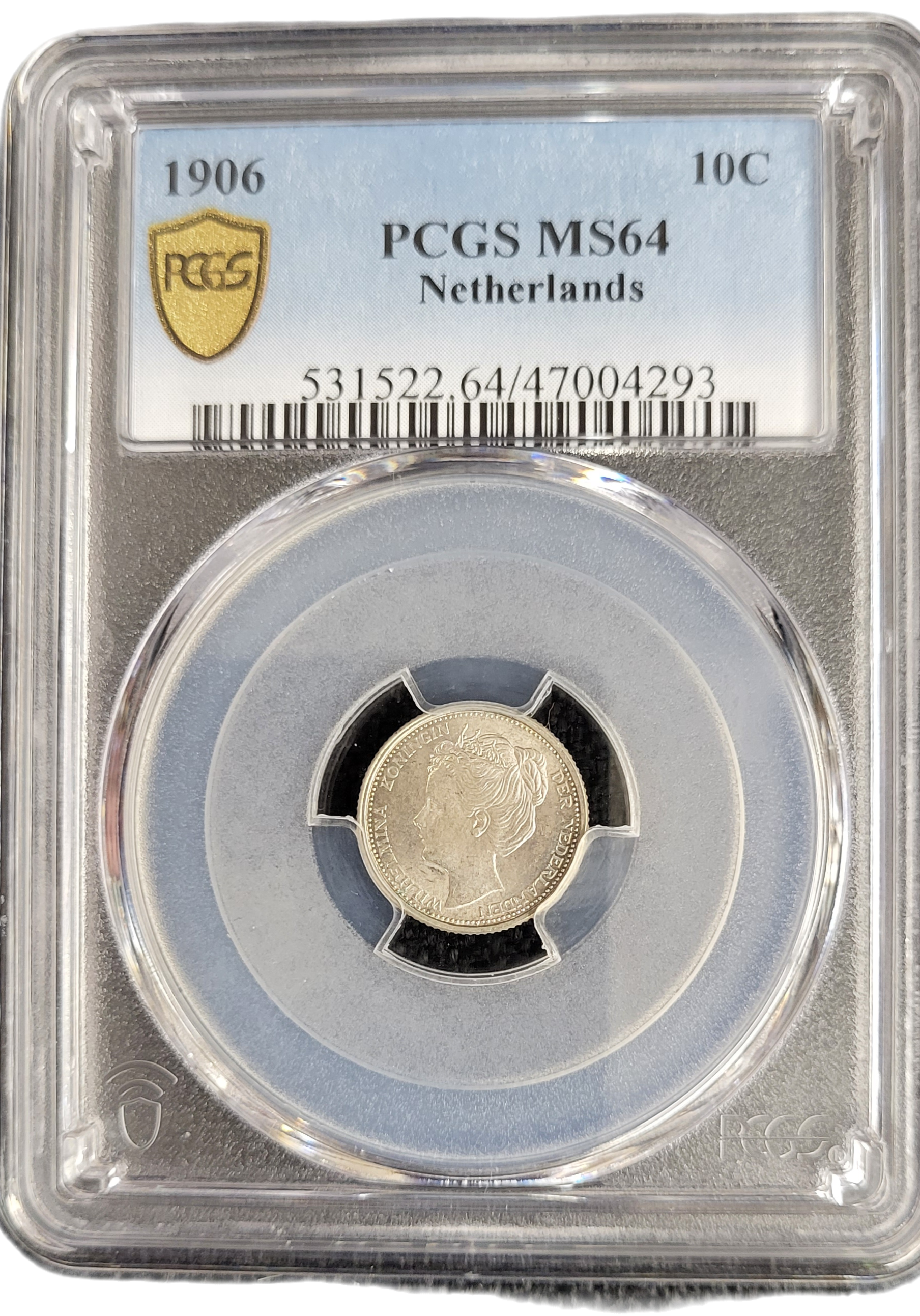Koningin Wilhelmina 10 cent 1906 PCGS MS64-front