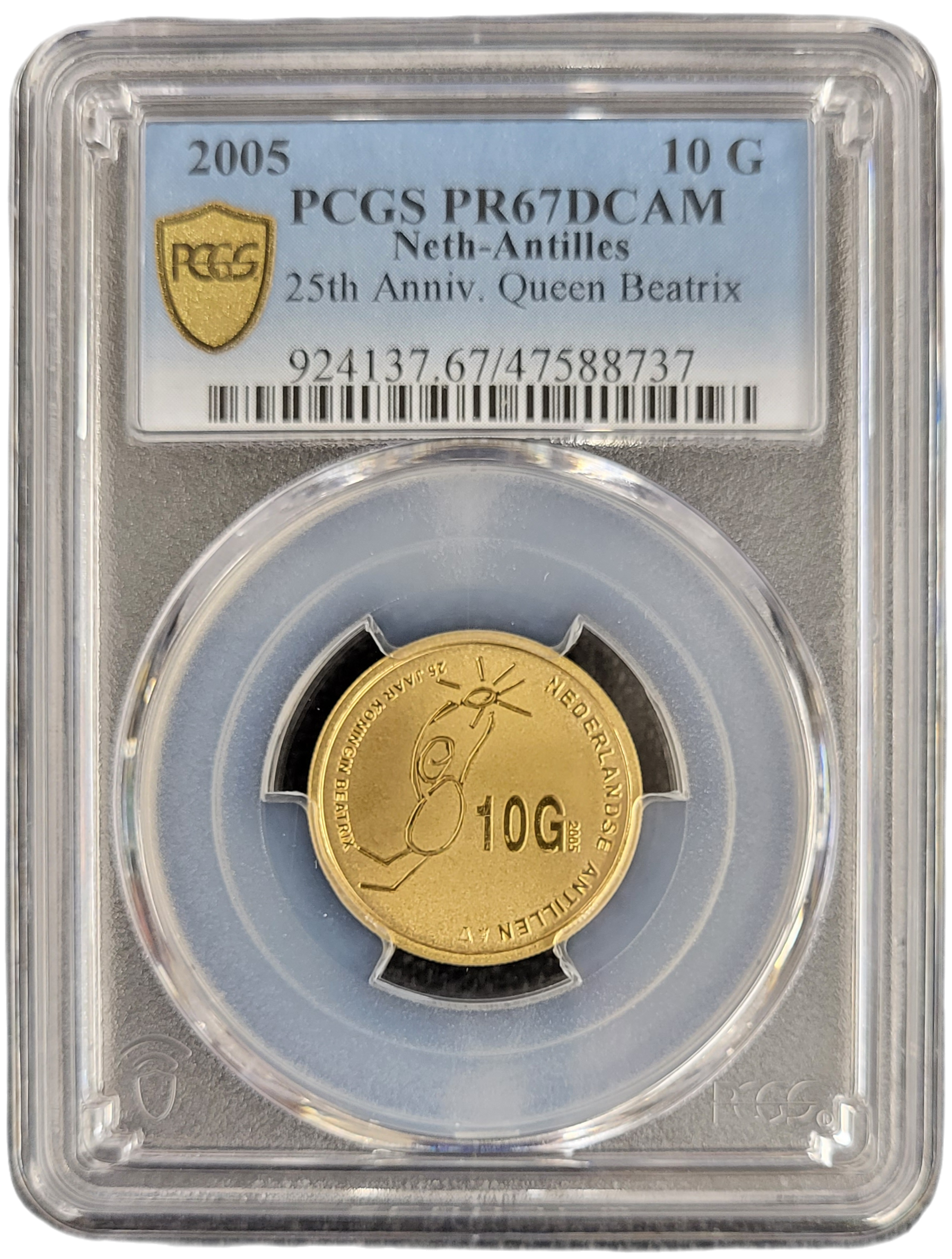 Nederlandse Antillen gouden 10 gulden 2005 Jubileum Beatrix PR67 DCAM PCGS-front