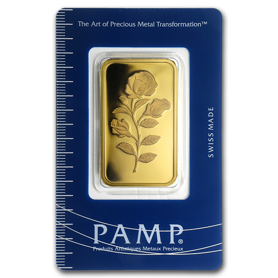 Pamp Suisse - 1 oz Goudbaar - Roos (met certificaat)-front pamp suisse