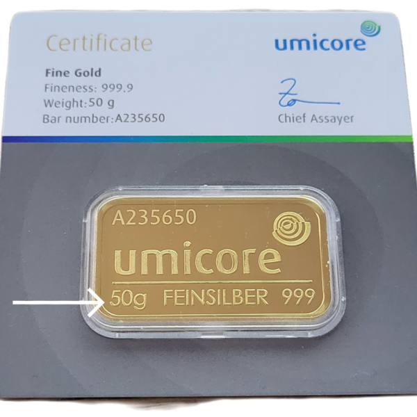 50 gram Umicore Goudbaar