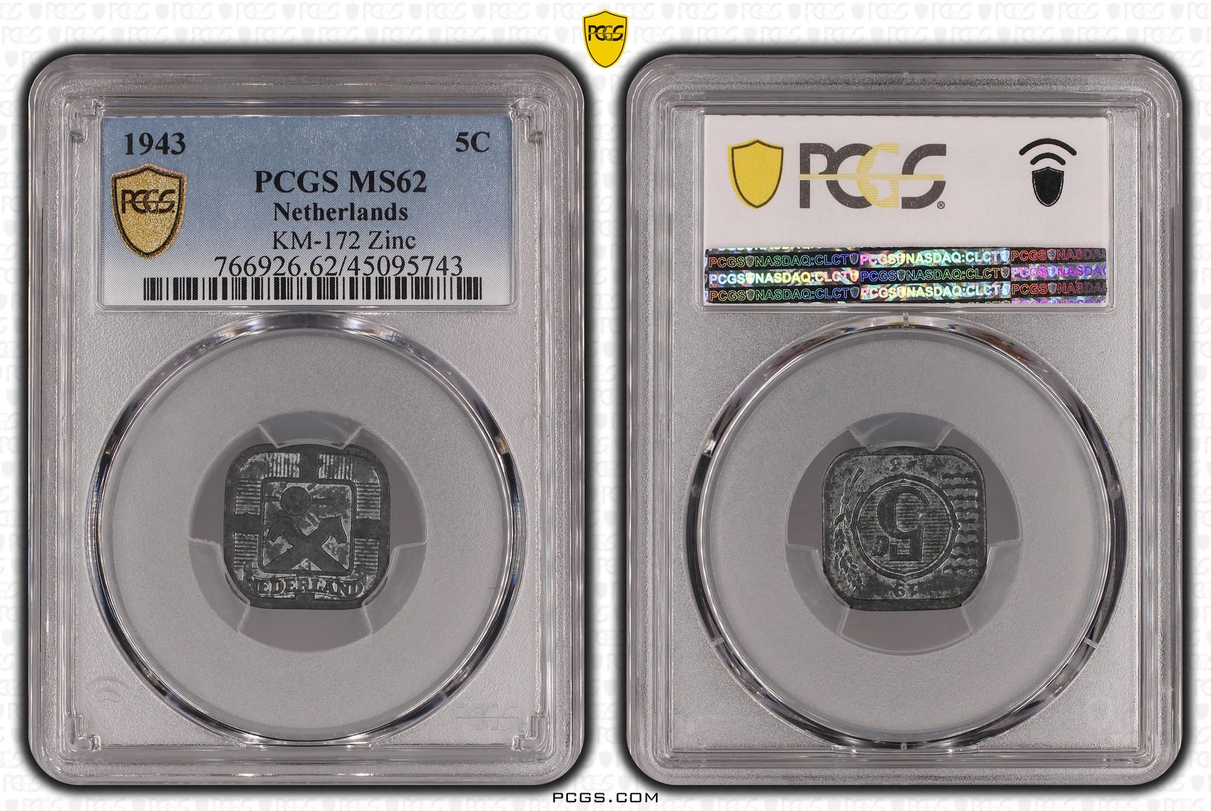 Zinken 5 cent 1943 PCGS MS62 Zinken 5 cent 1943
