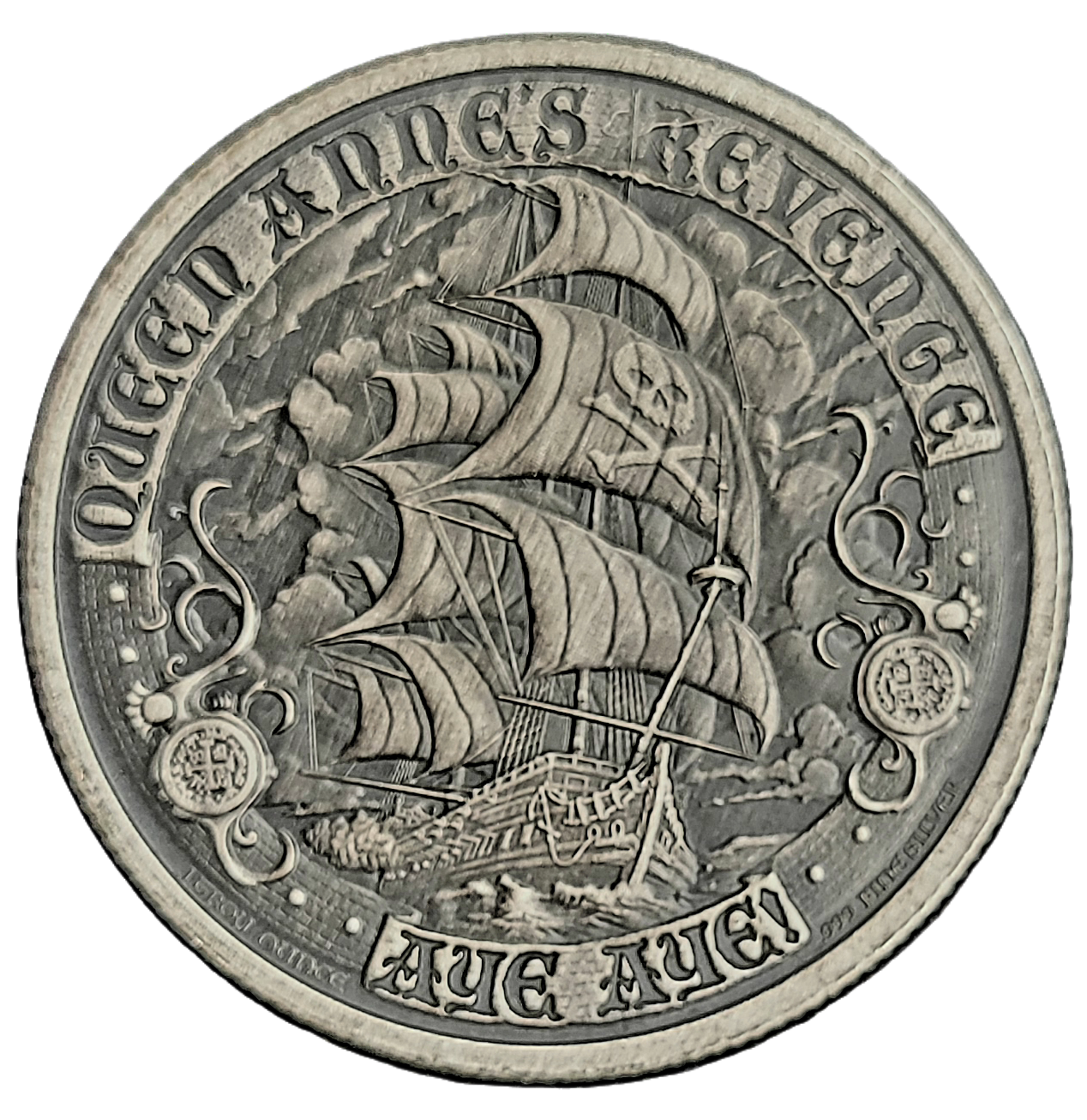 Mason Mint - Blackbeard - 1 oz Zilveren Round - Antique Finish-front blackbeard