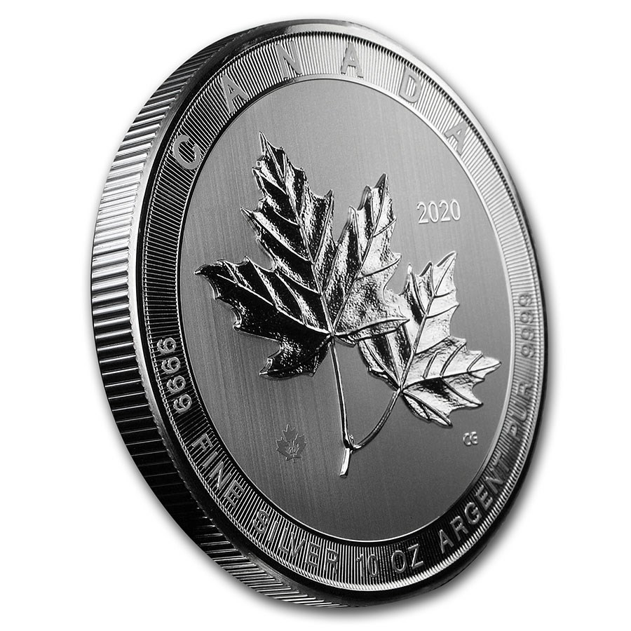 10 oz Magnificent Maple Leaf 2020 zijkant Canadian Maple Leaf Magnificent 10 oz 2020