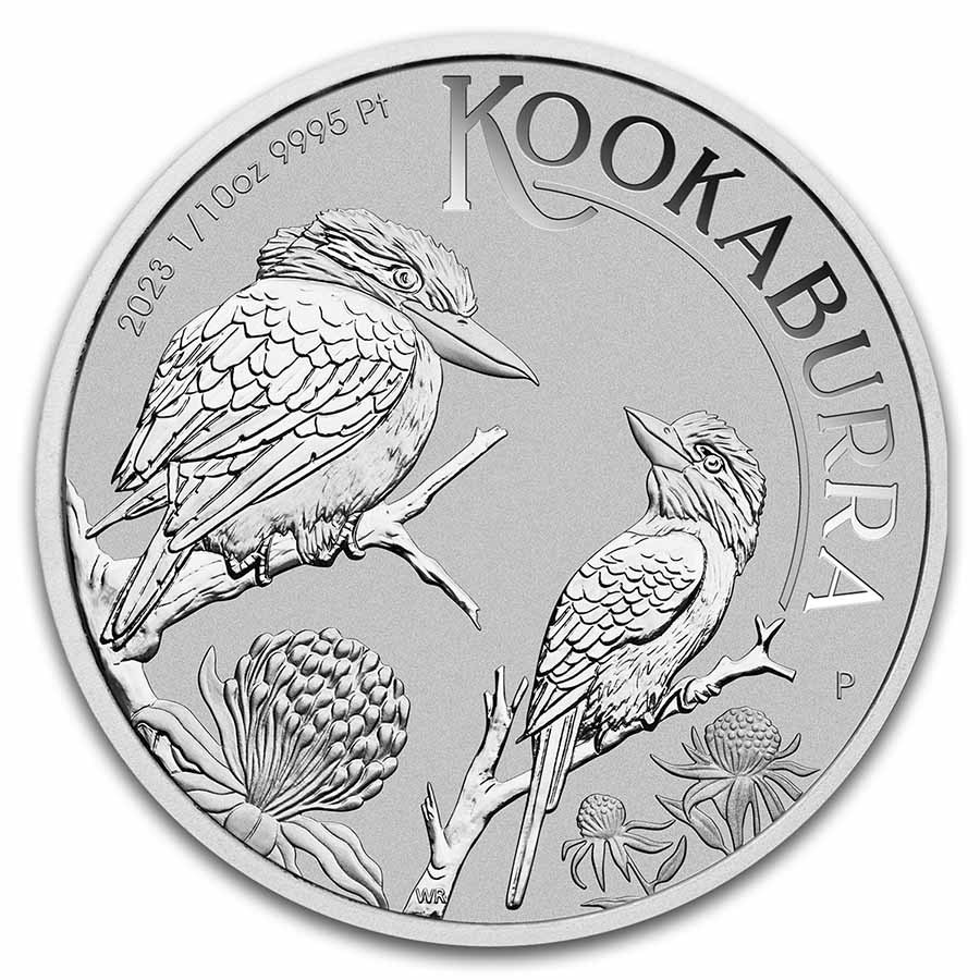 Platina 0.10 oz Kookaburra 2023 voorkant Platina Kookaburra 1/10 oz 2023