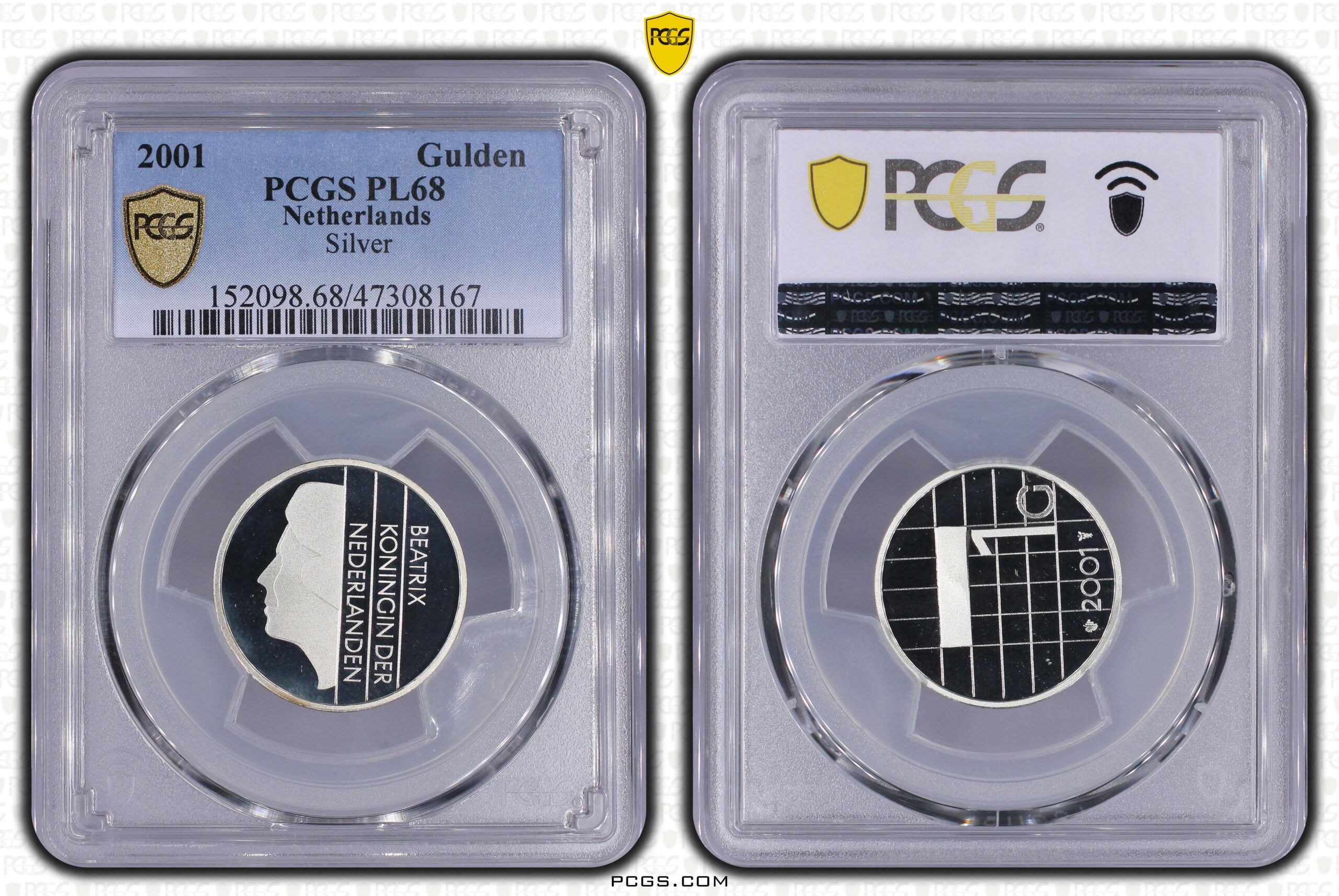 1 zilveren gulden 2001 regulier pcgs PL68 1 zilveren gulden 2001 pcgs pl68