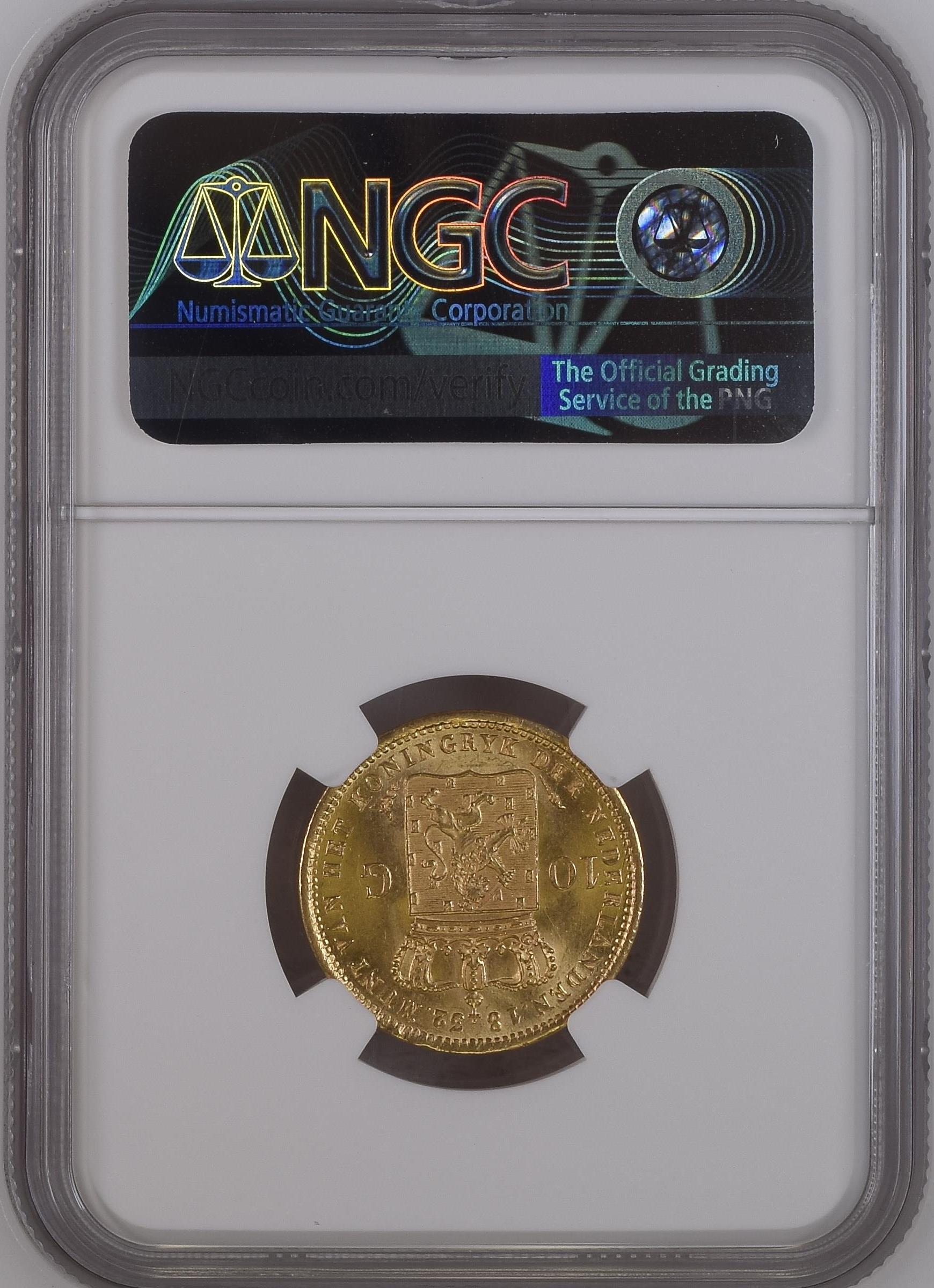 10 gulden 1832 MS63 NGC slab 10 gulden 1832 MS63 NGC