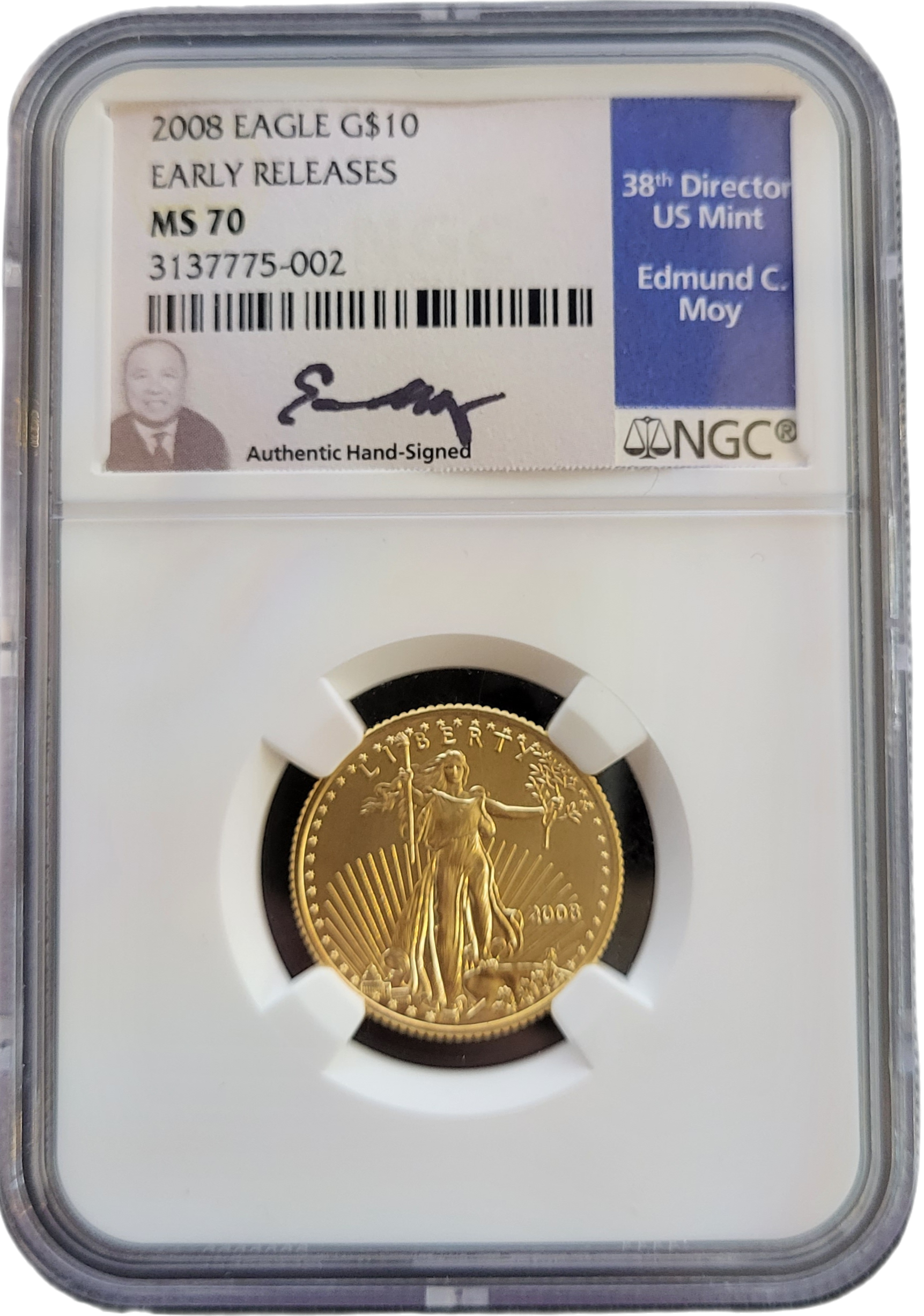 American Eagle 1.4 oz 2008 Edmund C. Moy-front American Eagle 1/4 oz 2008 Edmund C. Moy