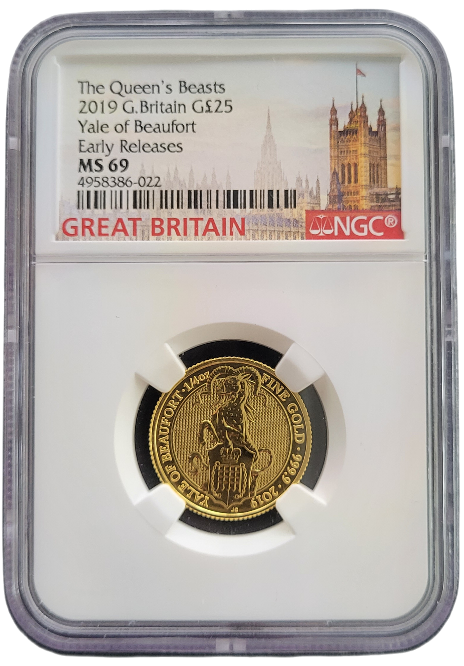 Gouden 1.4 oz 2019 Yale of Beaufort MS69-front Gouden 1/4 oz 2019 Yale of Beaufort MS69