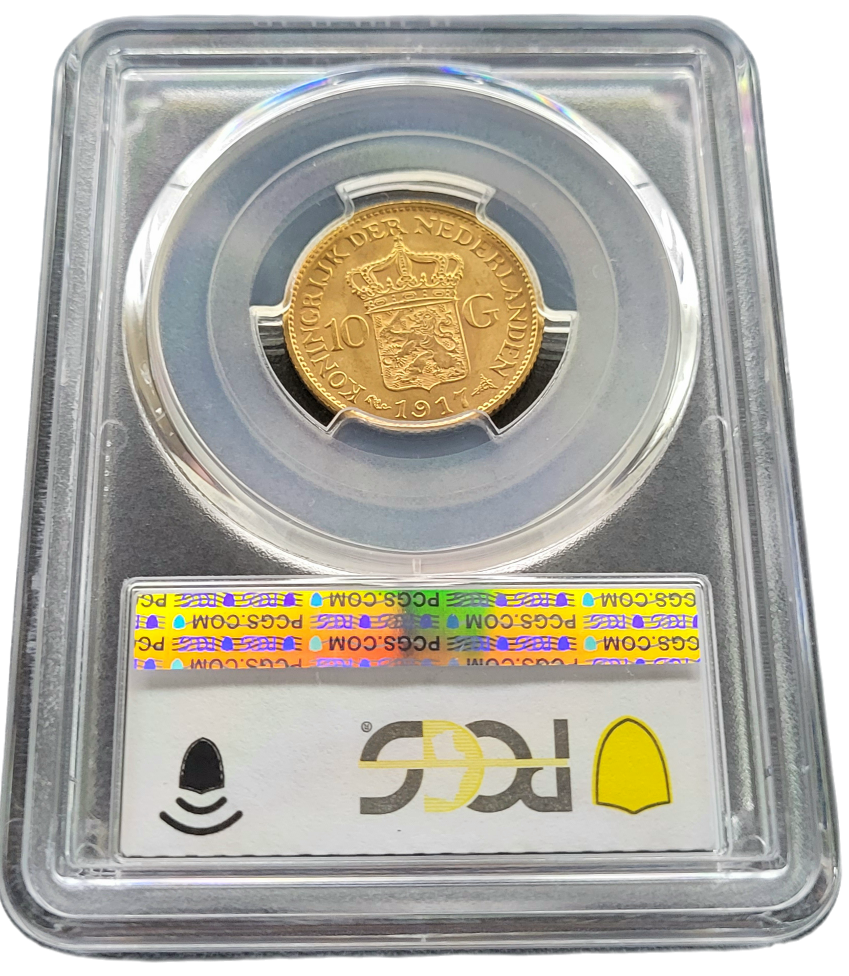 Gouden Wilhelmina 10 gulden 1917 MS66-back